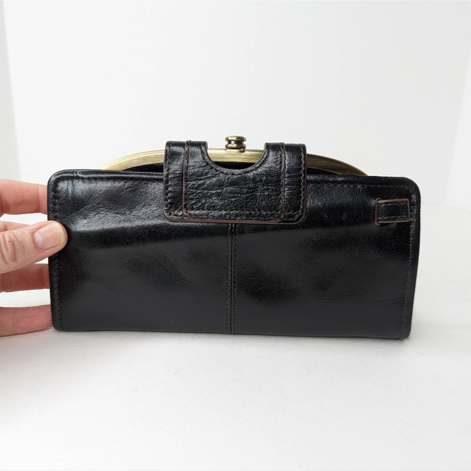 Vintage Black Leather Wristlet Checkbook Wallet Coin Purse by HOBO - Image 3