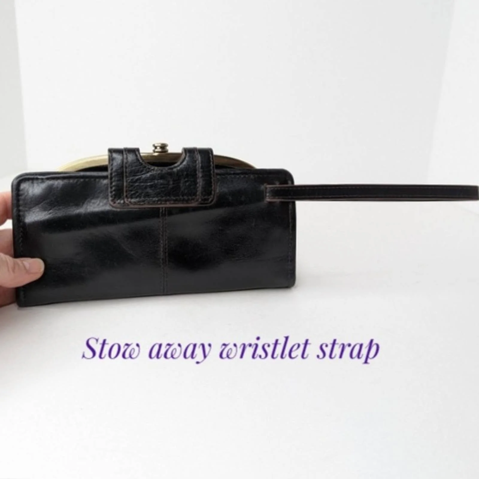 Vintage Black Leather Wristlet Checkbook Wallet Coin Purse by HOBO - Image 4