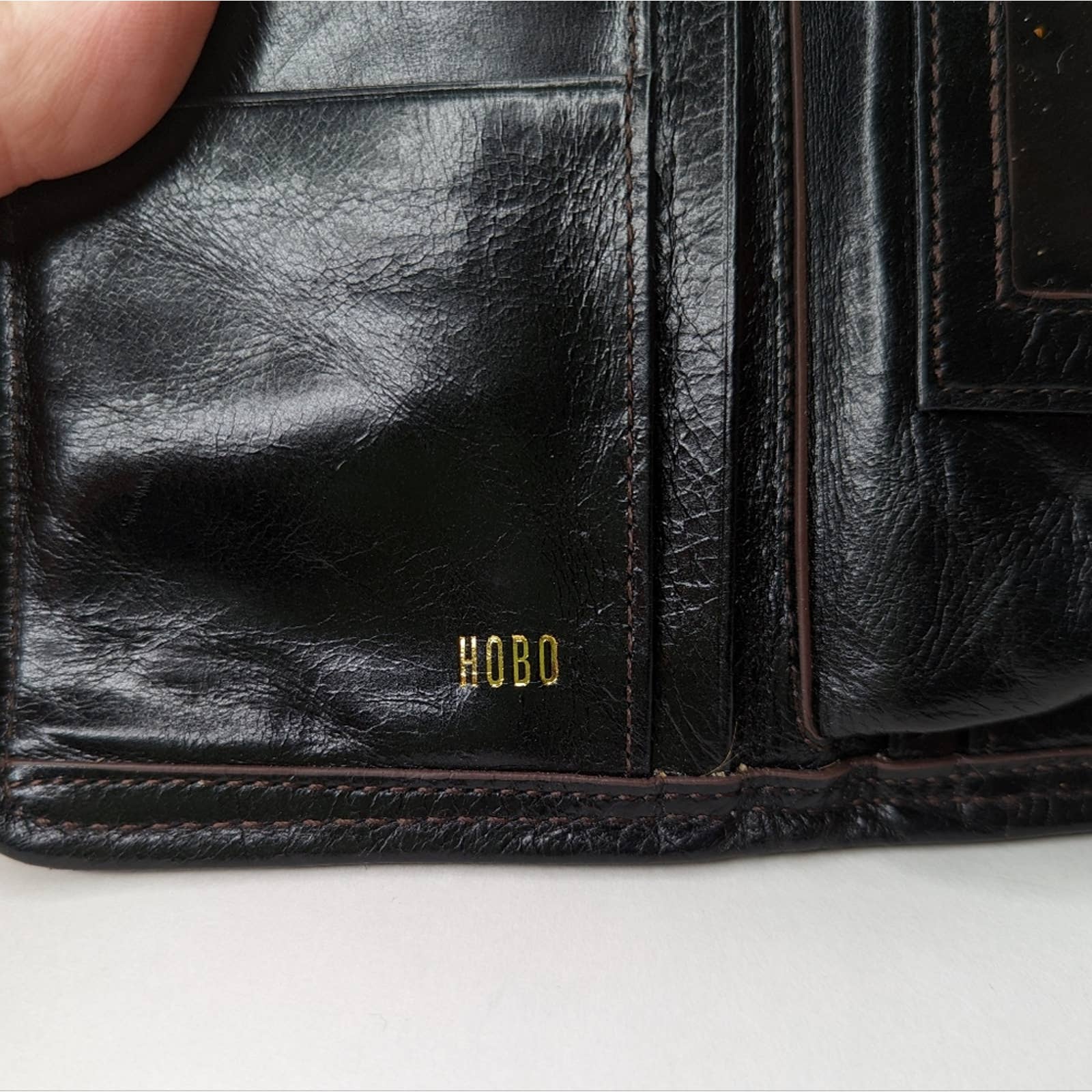 Vintage Black Leather Wristlet Checkbook Wallet Coin Purse by HOBO - Image 7