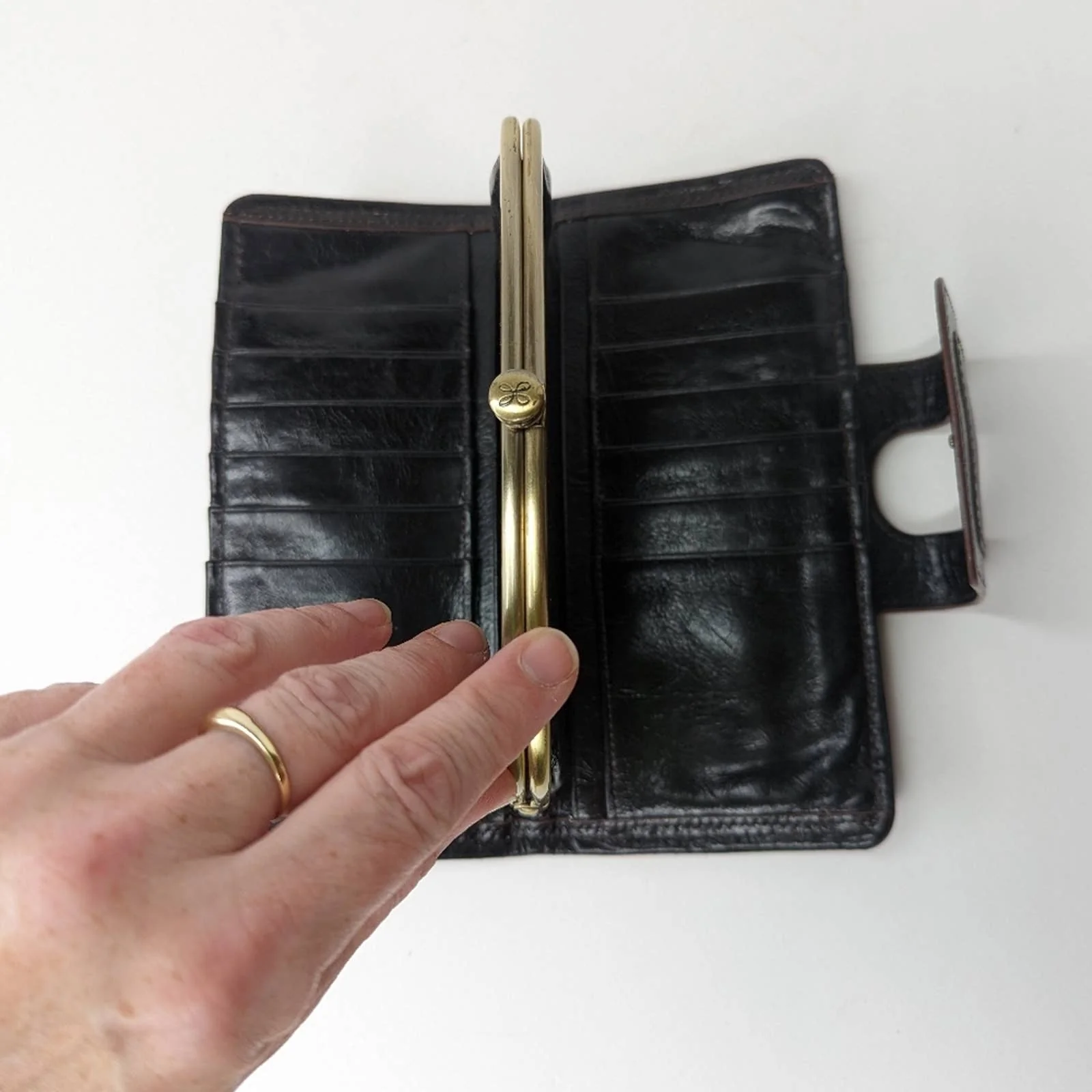 Vintage Black Leather Wristlet Checkbook Wallet Coin Purse by HOBO - Image 9