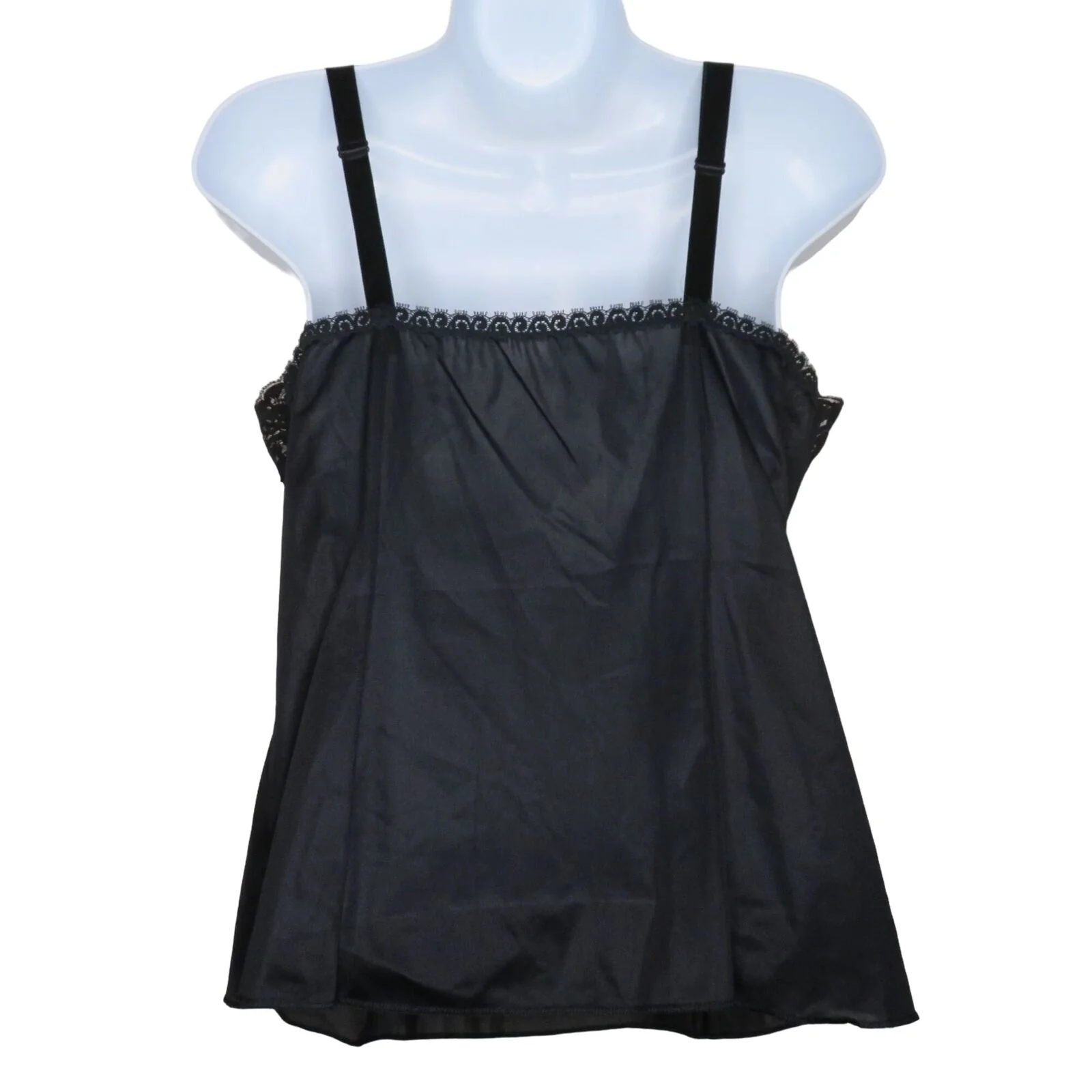 Vintage Black Nylon Cami Tank Top M Lace Trim Spaghetti Strap Union Tag by Wonder Maid - Image 2