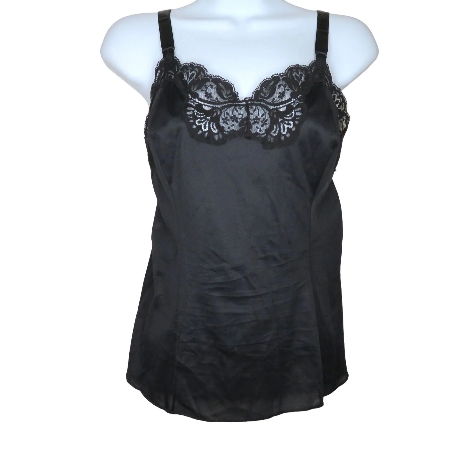 Vintage Black Nylon Cami Tank Top M Lace Trim Spaghetti Strap Union Tag by Wonder Maid - Image 3