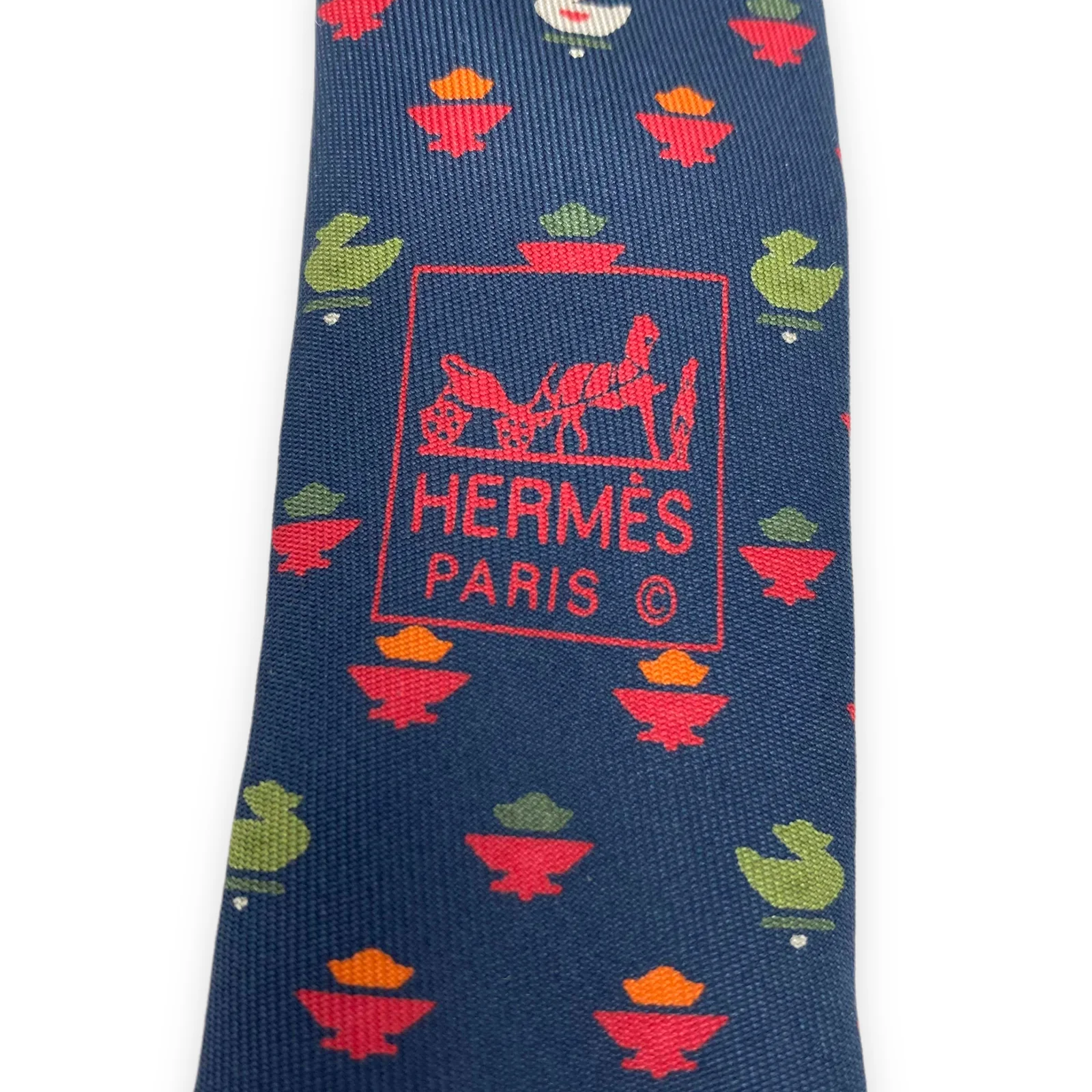 Vintage Black Red Patterned Silk Tie by HERMES - Image 3