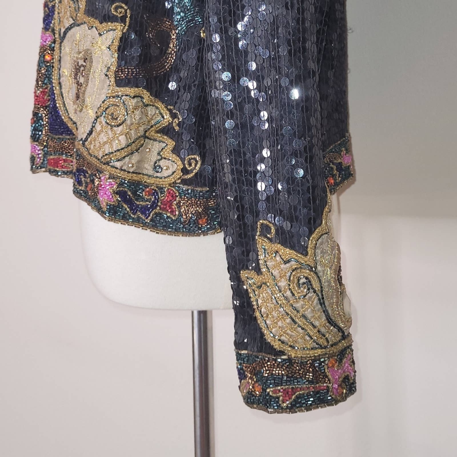 Vintage Black Sequined and Beaded Embellished Jacket S by Isabell Gerhart - Image 10