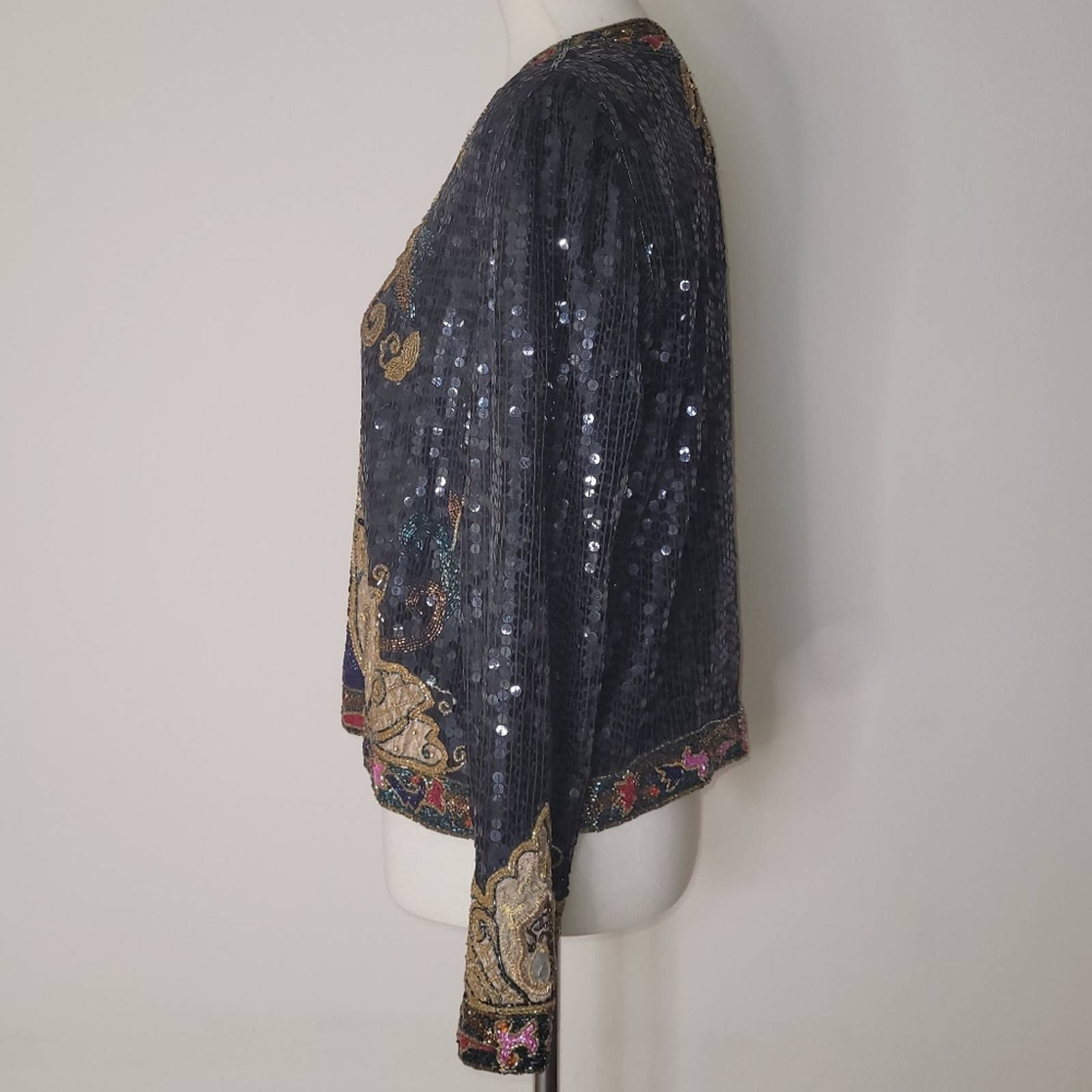 Vintage Black Sequined and Beaded Embellished Jacket S by Isabell Gerhart - Image 3