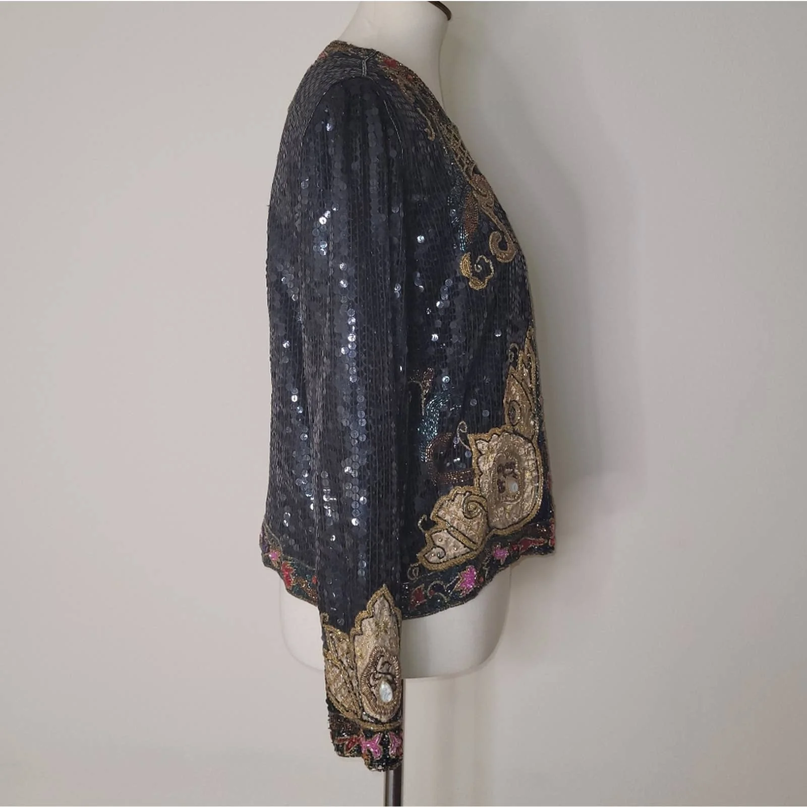 Vintage Black Sequined and Beaded Embellished Jacket S by Isabell Gerhart - Image 4