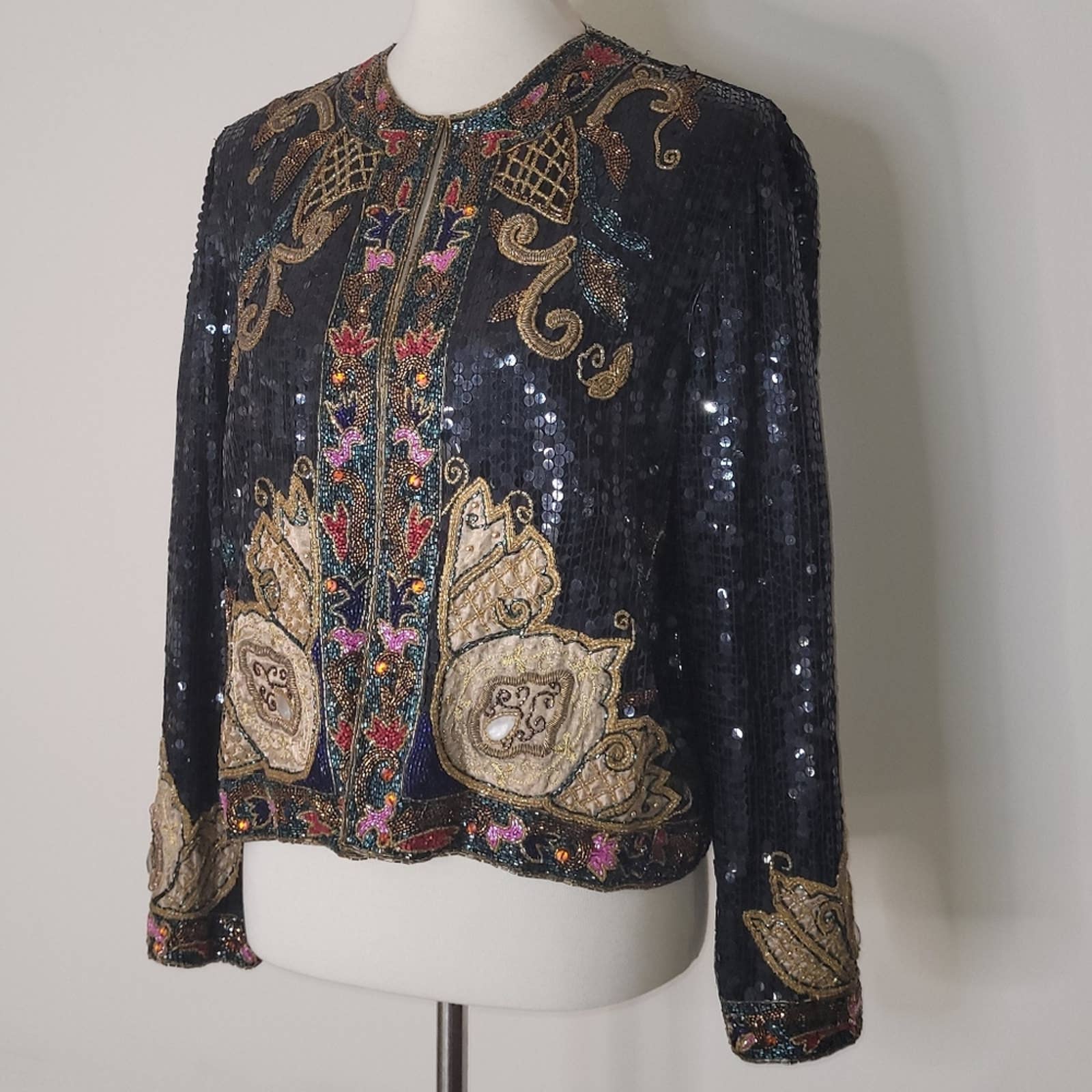 Vintage Black Sequined and Beaded Embellished Jacket S by Isabell Gerhart - Image 5