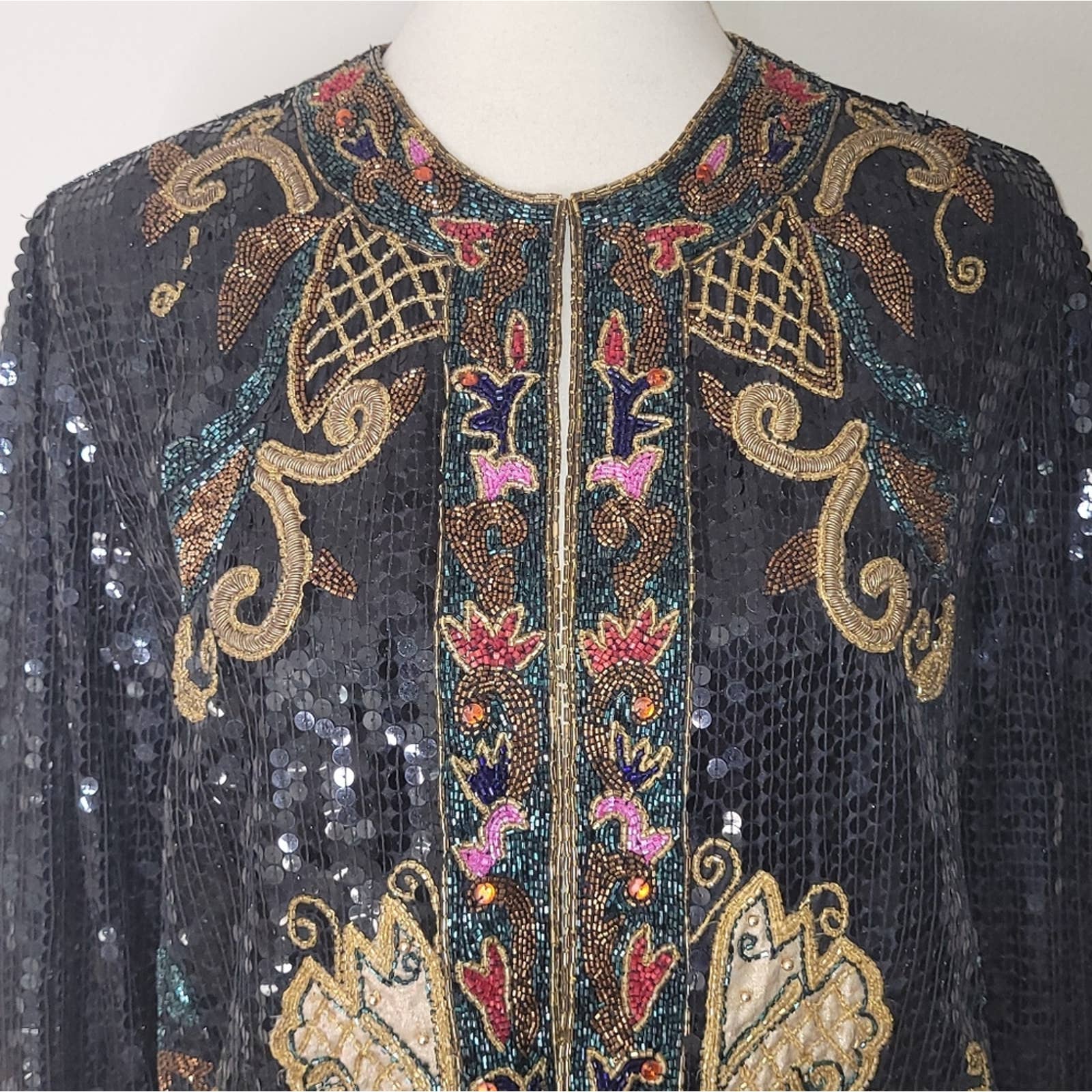 Vintage Black Sequined and Beaded Embellished Jacket S by Isabell Gerhart - Image 7