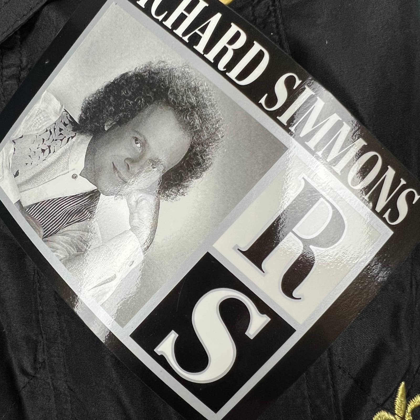 Vintage Black Silk Jacket Fleur De Lis Zip Up Snap Button 4x Nwt by Richard Simmons - Image 4