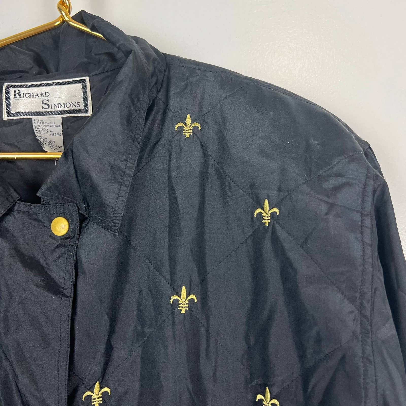 Vintage Black Silk Jacket Fleur De Lis Zip Up Snap Button 4x Nwt by Richard Simmons - Image 7