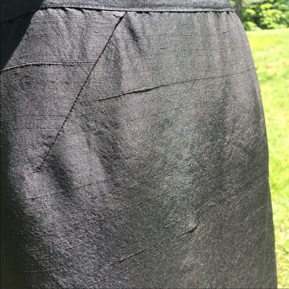 Vintage Black Slub Silky A-Line Midi Skirt - Image 2
