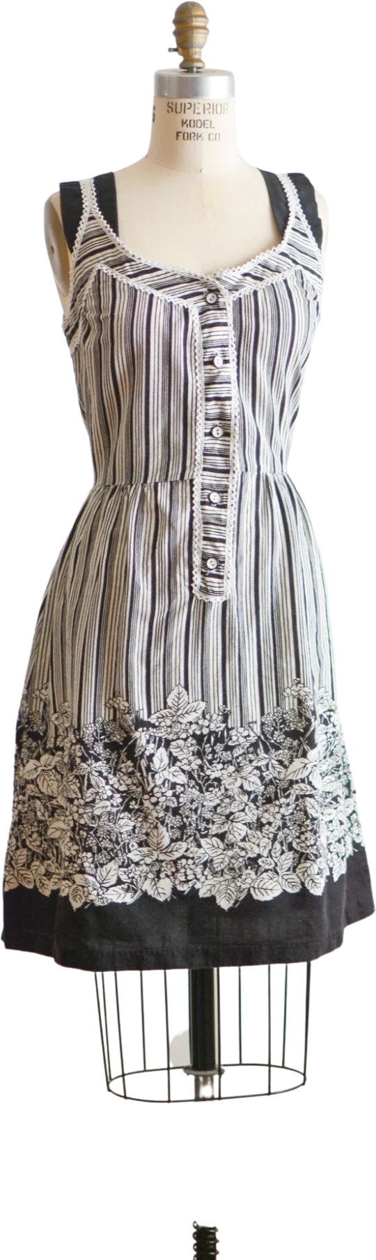 Vintage Black Striped Dress Gray Romantic Whimsical
