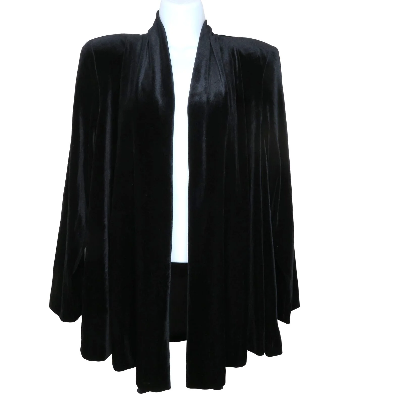 Vintage Black Velvet Swing Coat Jacket L Open Drape Front Shoulder Pads Usa Made by JBS Ltd - Image 3