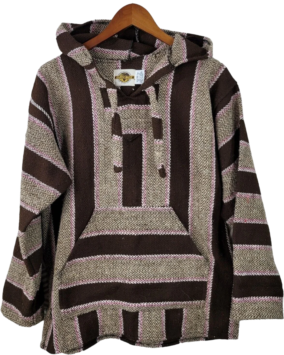 Vintage Blanket Hoodie Baja Pullover Men Medium Jacket by Earth Ragz