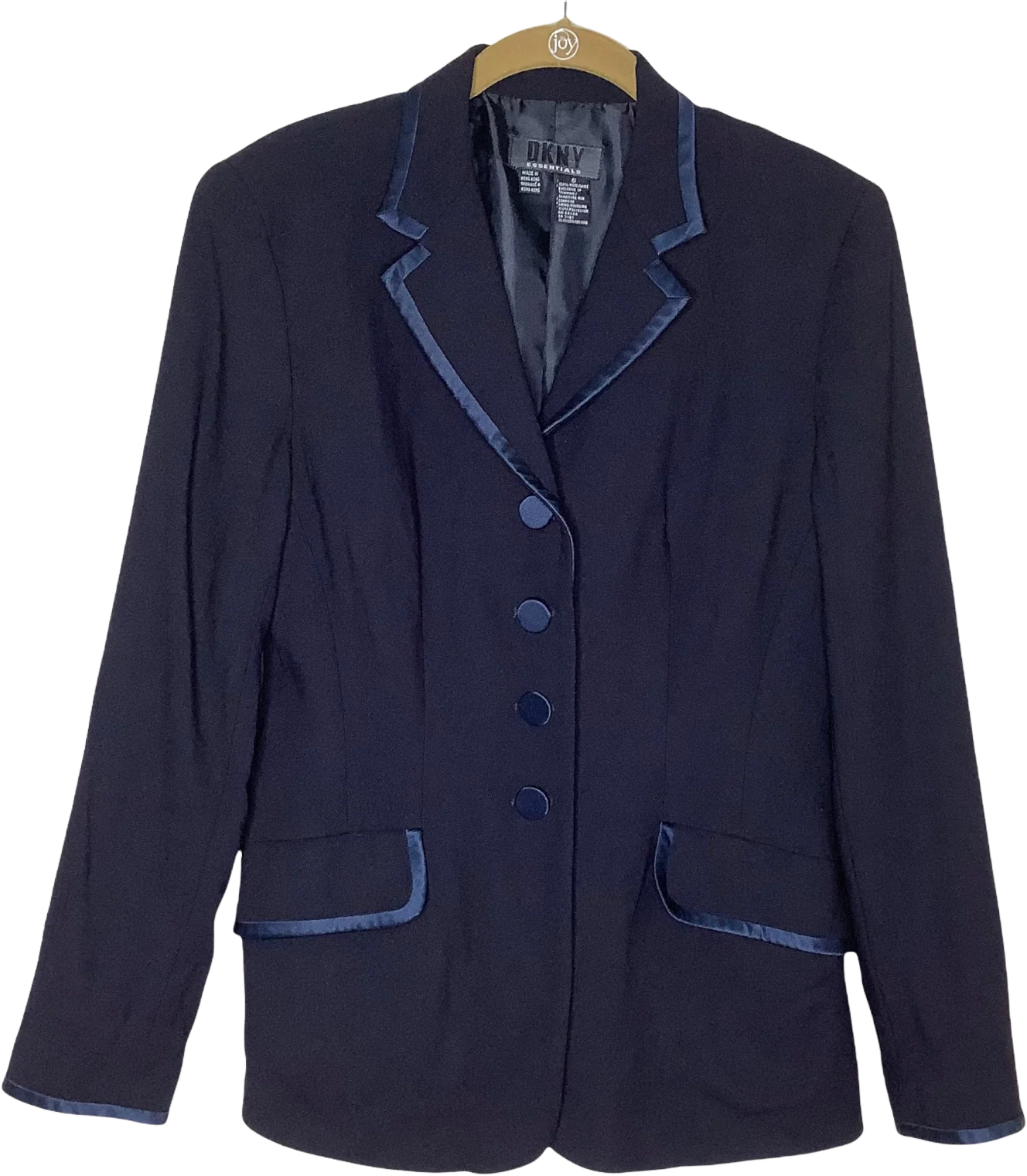 Vintage Blazer Essentials 80s 90s Wool Black Blue Satin Trim Preppy Lined 6 by DKNY