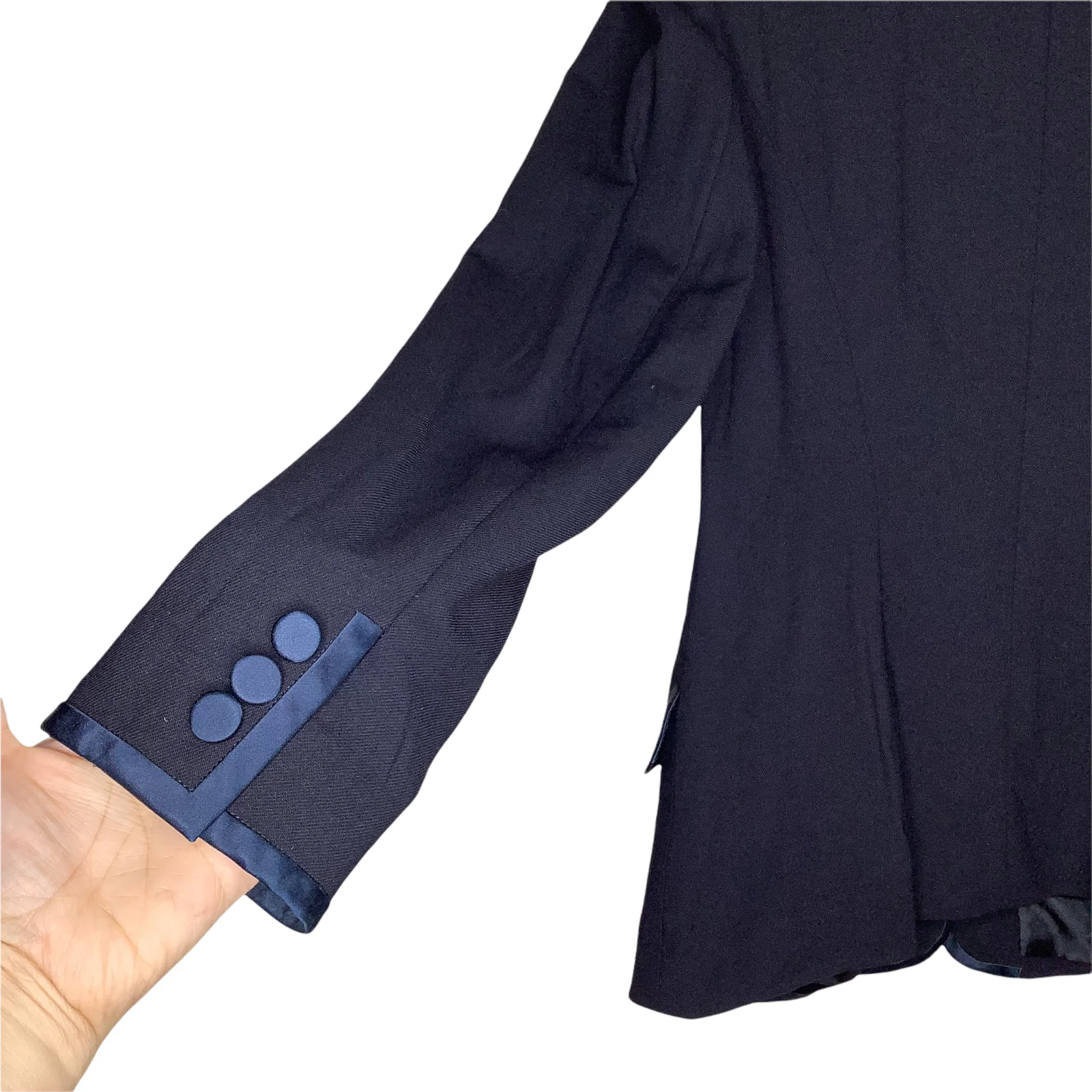 Vintage Blazer Essentials 80s 90s Wool Black Blue Satin Trim Preppy Lined 6 by DKNY - Image 6