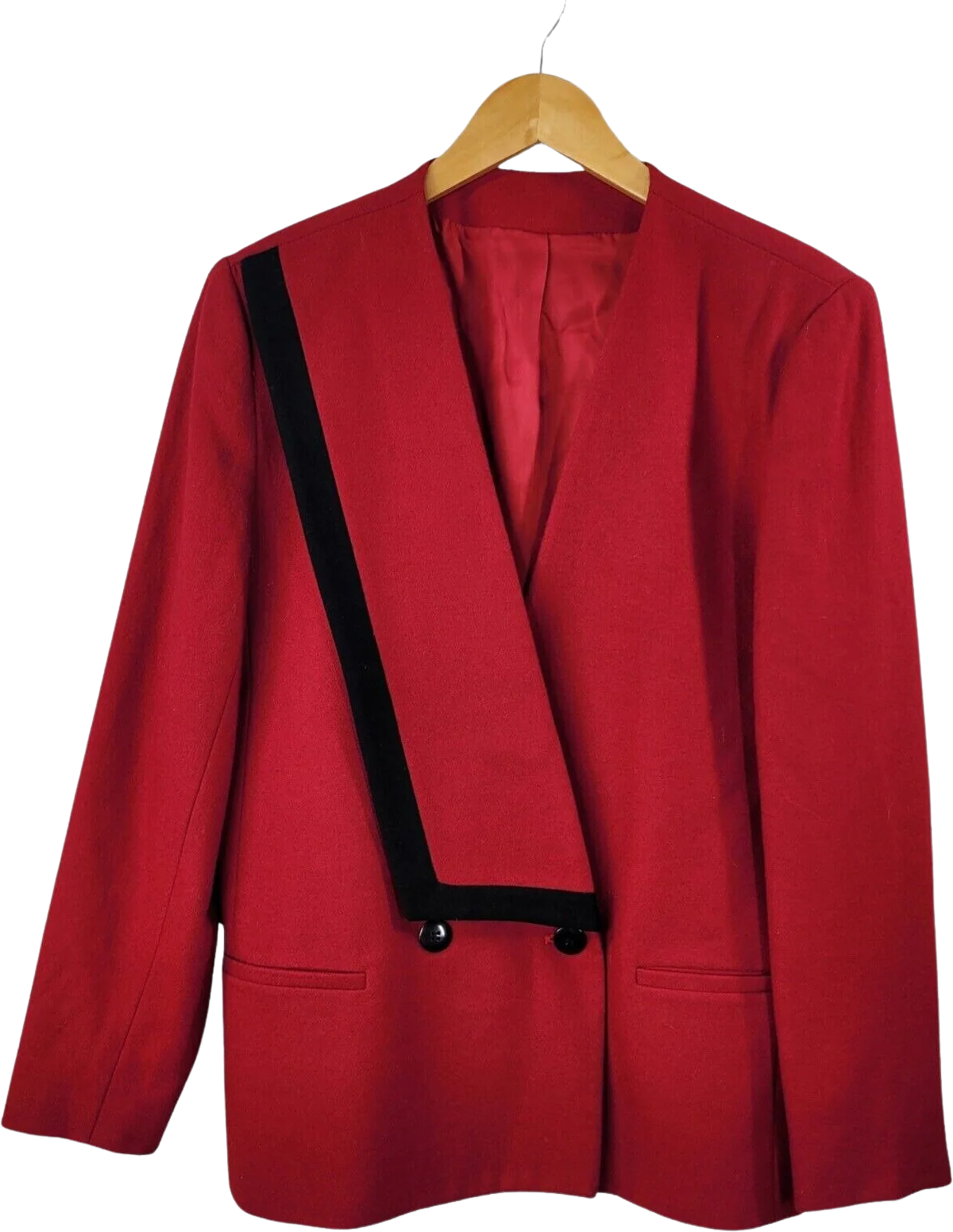 Vintage Blazer Jacket 100% Wool Size 8/10 Red Professional Black Velvet Trim by Michelle Stuart