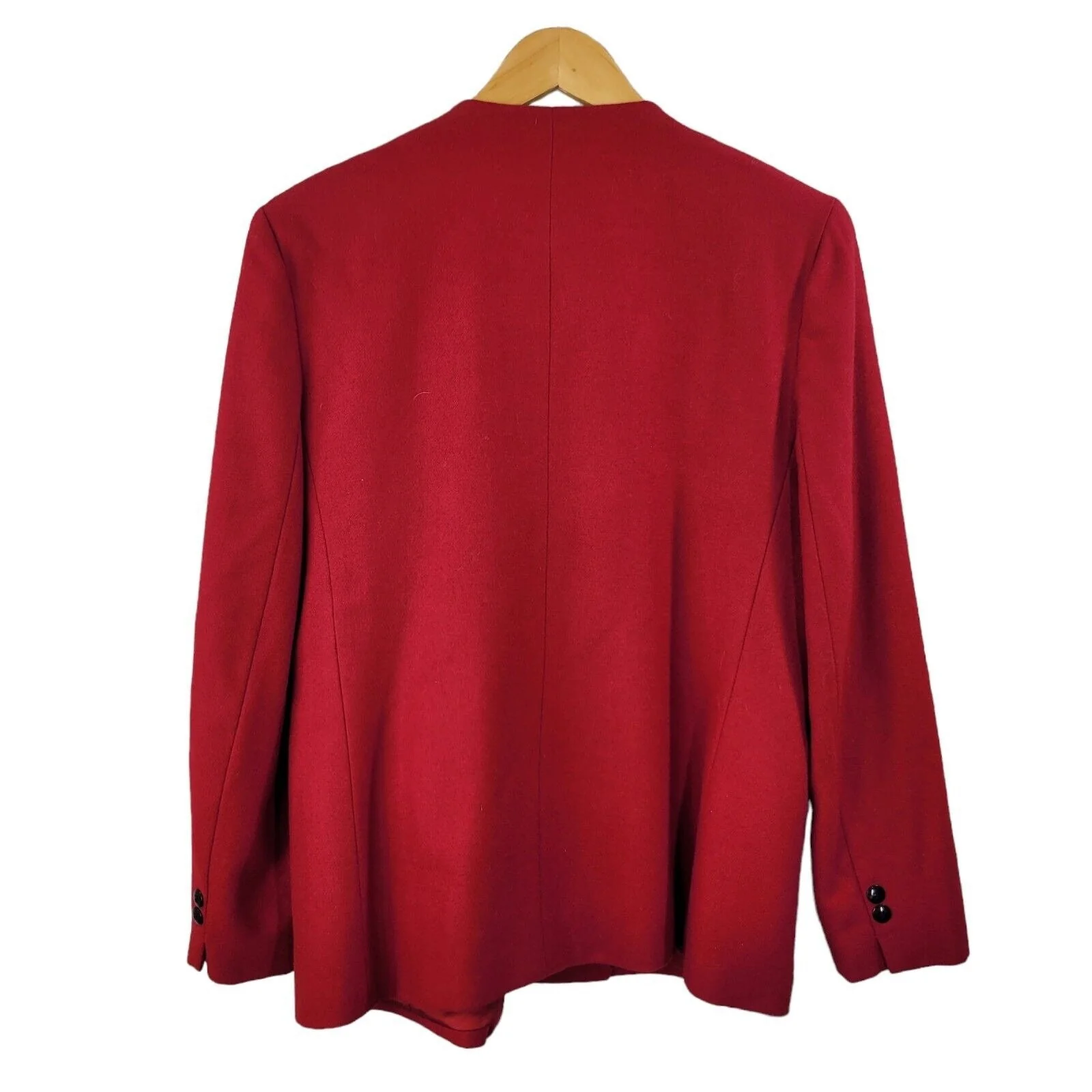 Vintage Blazer Jacket 100% Wool Size 8/10 Red Professional Black Velvet Trim by Michelle Stuart - Image 2