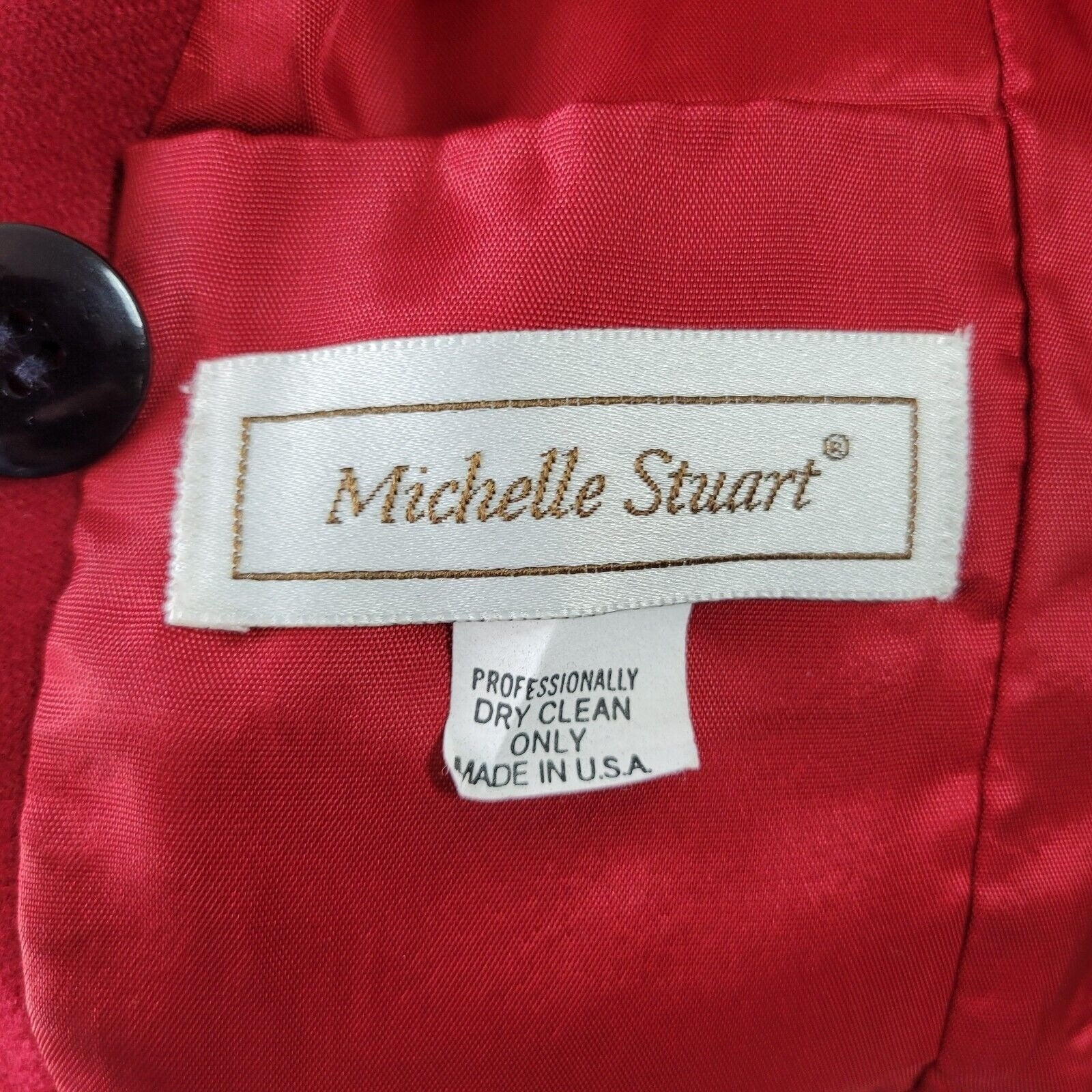 Vintage Blazer Jacket 100% Wool Size 8/10 Red Professional Black Velvet Trim by Michelle Stuart - Image 4