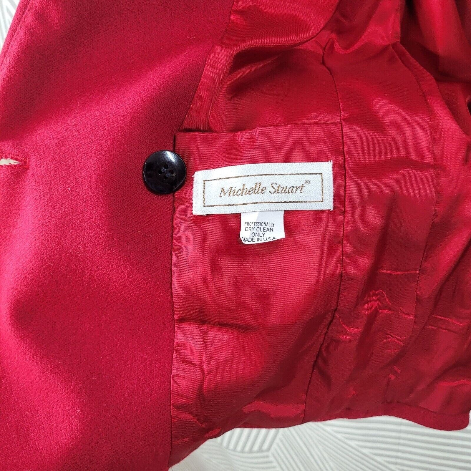 Vintage Blazer Jacket 100% Wool Size 8/10 Red Professional Black Velvet Trim by Michelle Stuart - Image 5