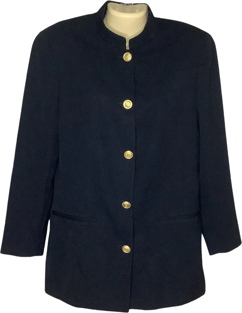Vintage Blazer Longline 8 Black Gold Crest Buttons Wool 80s 90s by Liz Claiborne