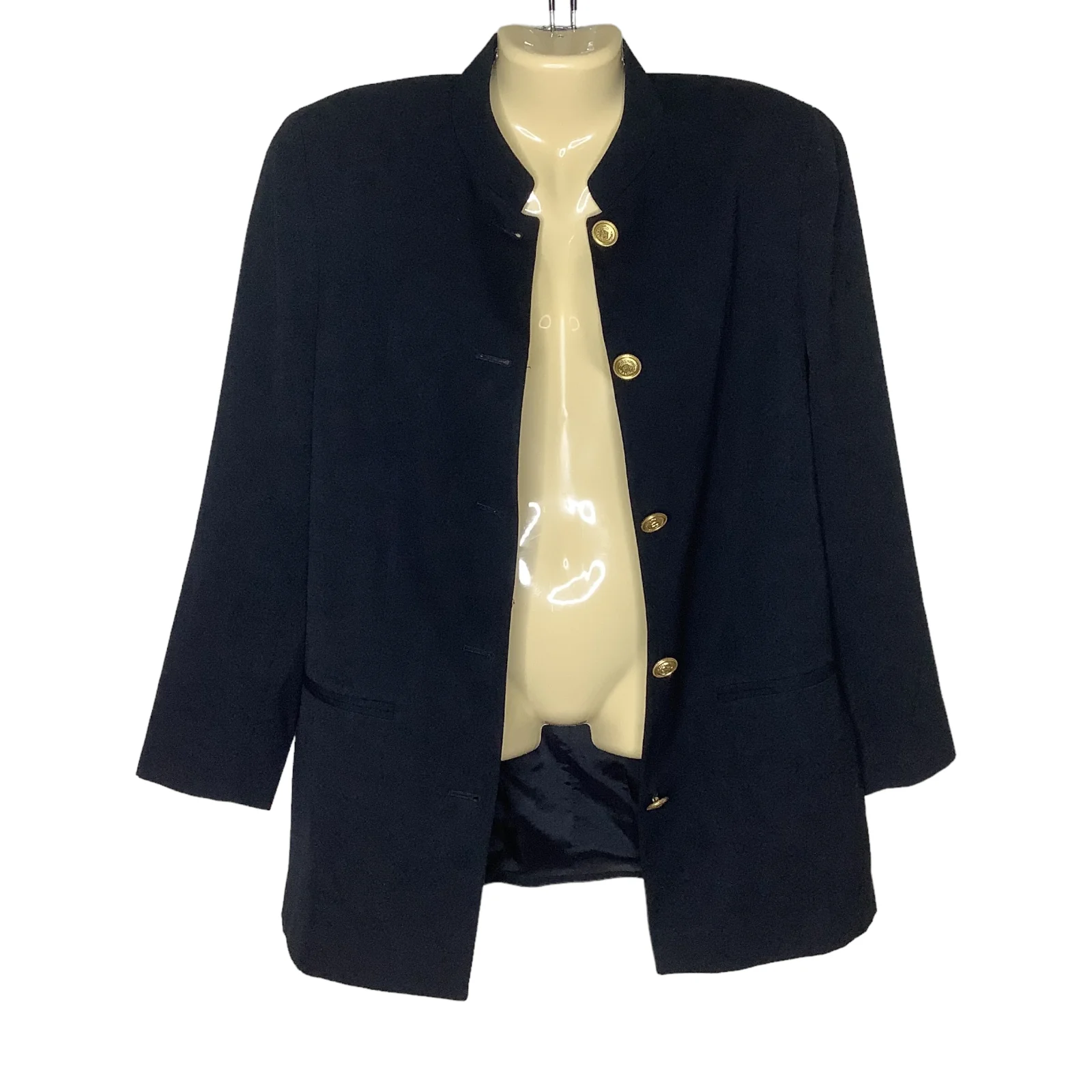 Vintage Blazer Longline 8 Black Gold Crest Buttons Wool 80s 90s by Liz Claiborne - Image 4