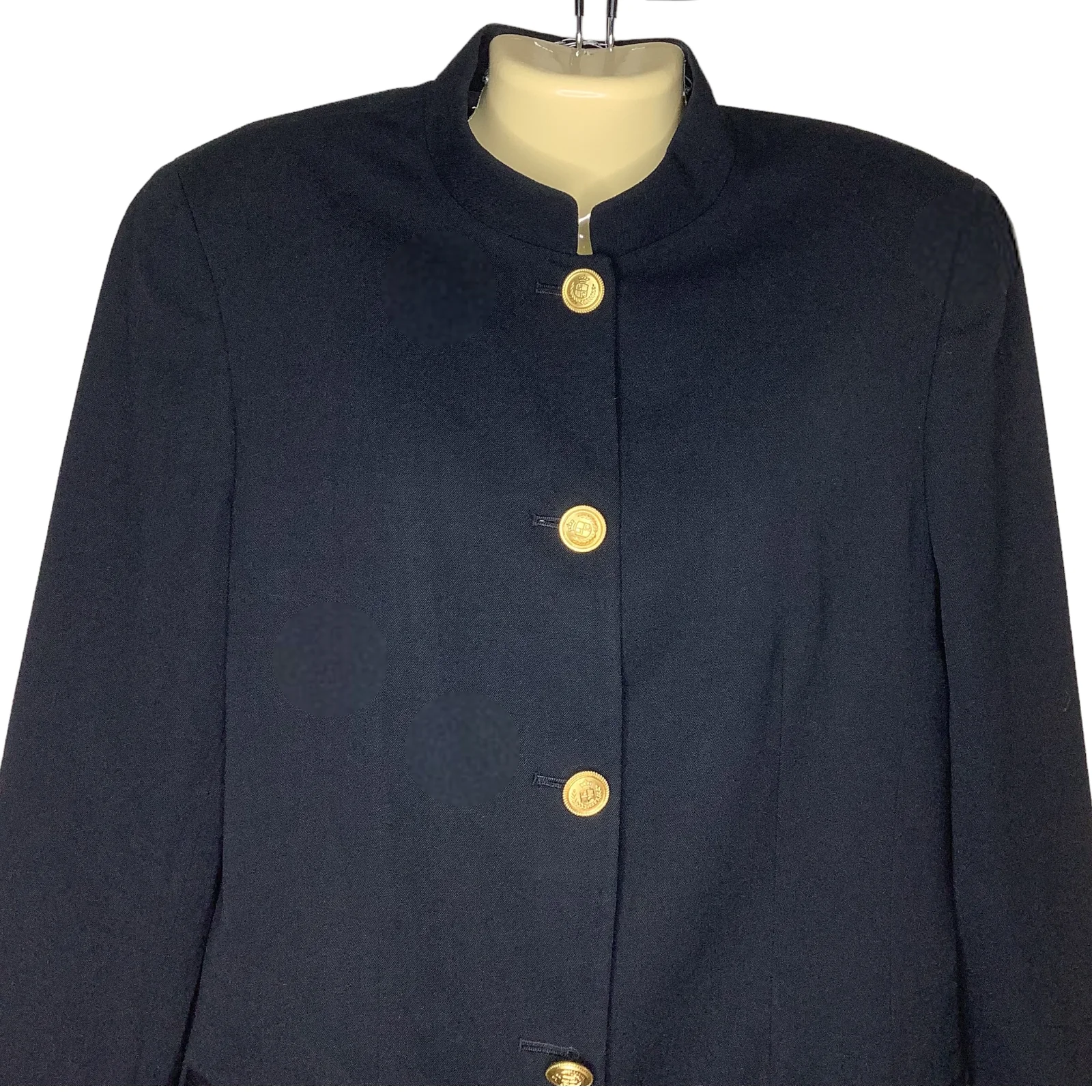 Vintage Blazer Longline 8 Black Gold Crest Buttons Wool 80s 90s by Liz Claiborne - Image 6