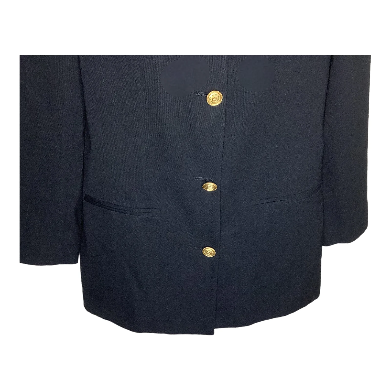 Vintage Blazer Longline 8 Black Gold Crest Buttons Wool 80s 90s by Liz Claiborne - Image 7