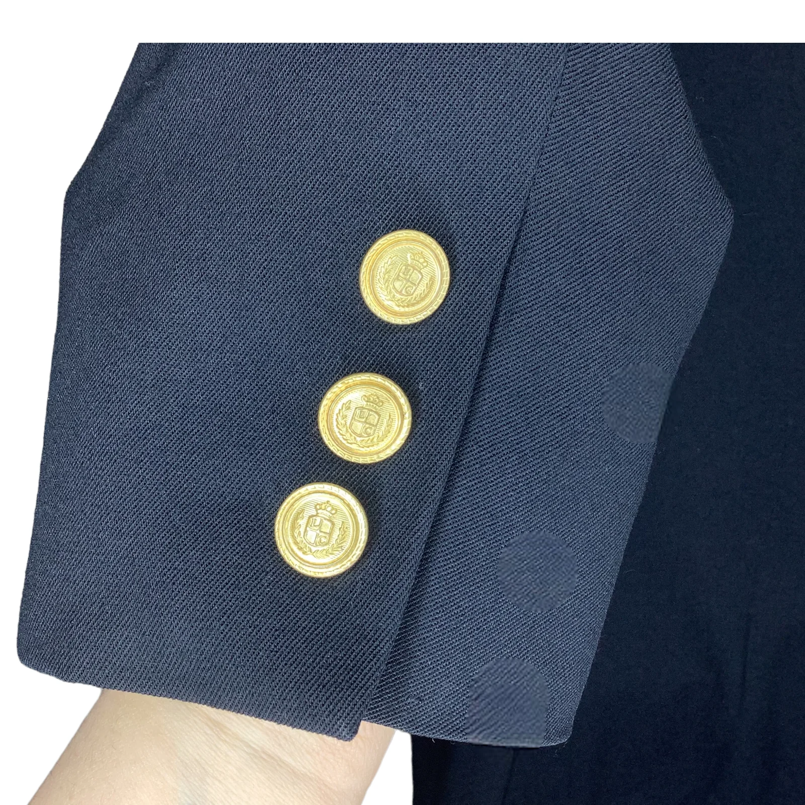 Vintage Blazer Longline 8 Black Gold Crest Buttons Wool 80s 90s by Liz Claiborne - Image 8