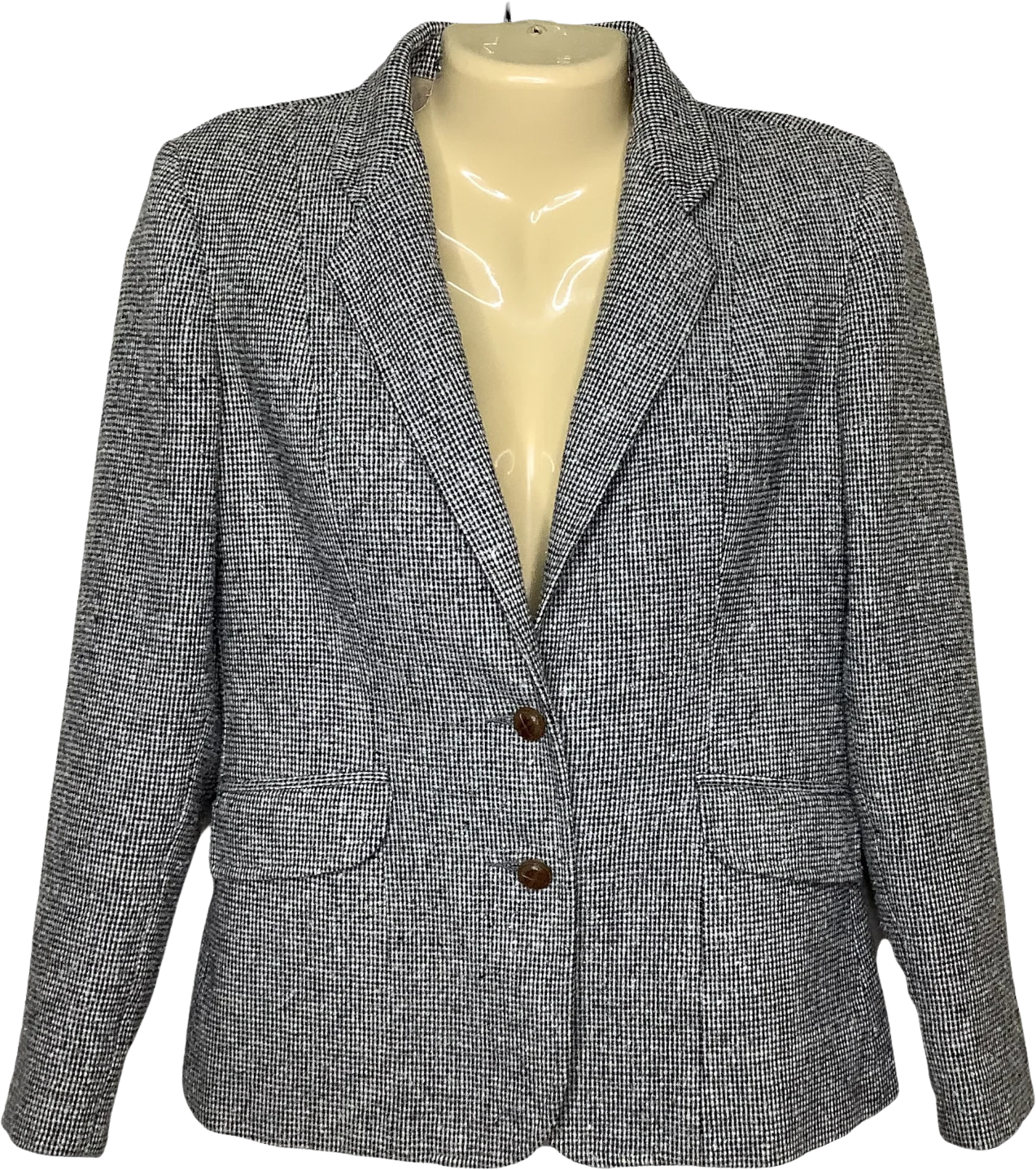 Vintage Blazer Tweed Small Black Gray Two Button Notched Lined by Oscar de la Renta