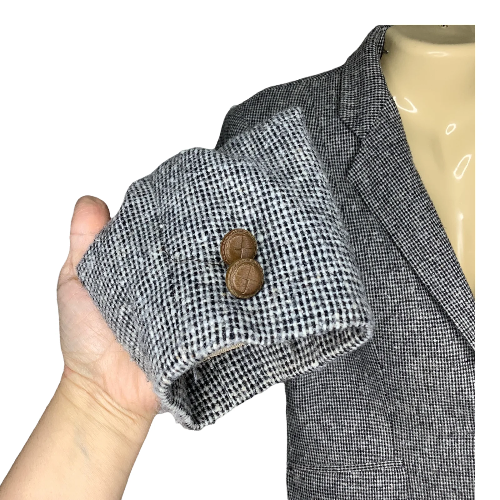 Vintage Blazer Tweed Small Black Gray Two Button Notched Lined by Oscar de la Renta - Image 6