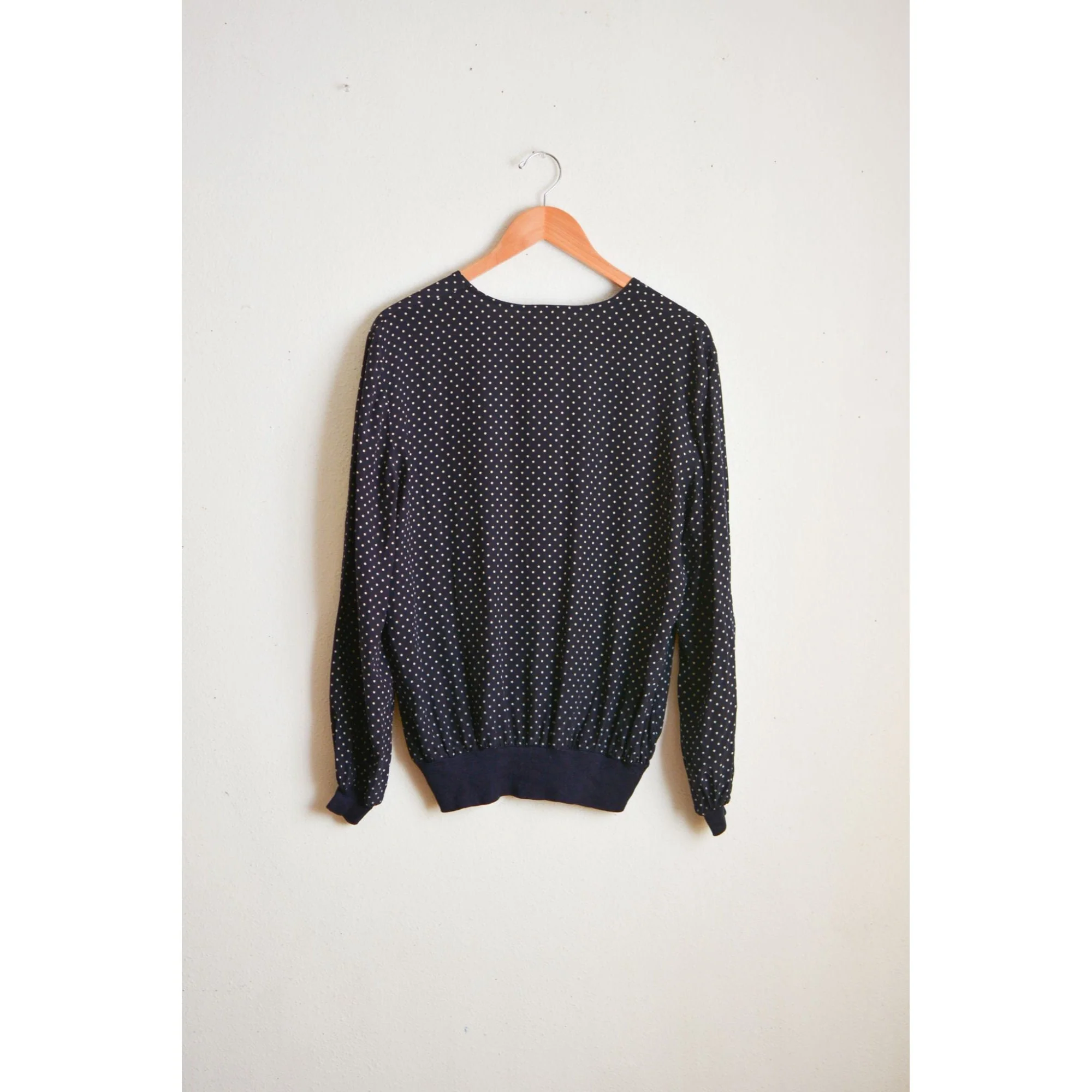 Vintage Blouse Silk Size Large Polka Dot Black Long Sleeve by Valentino Studio - Image 2