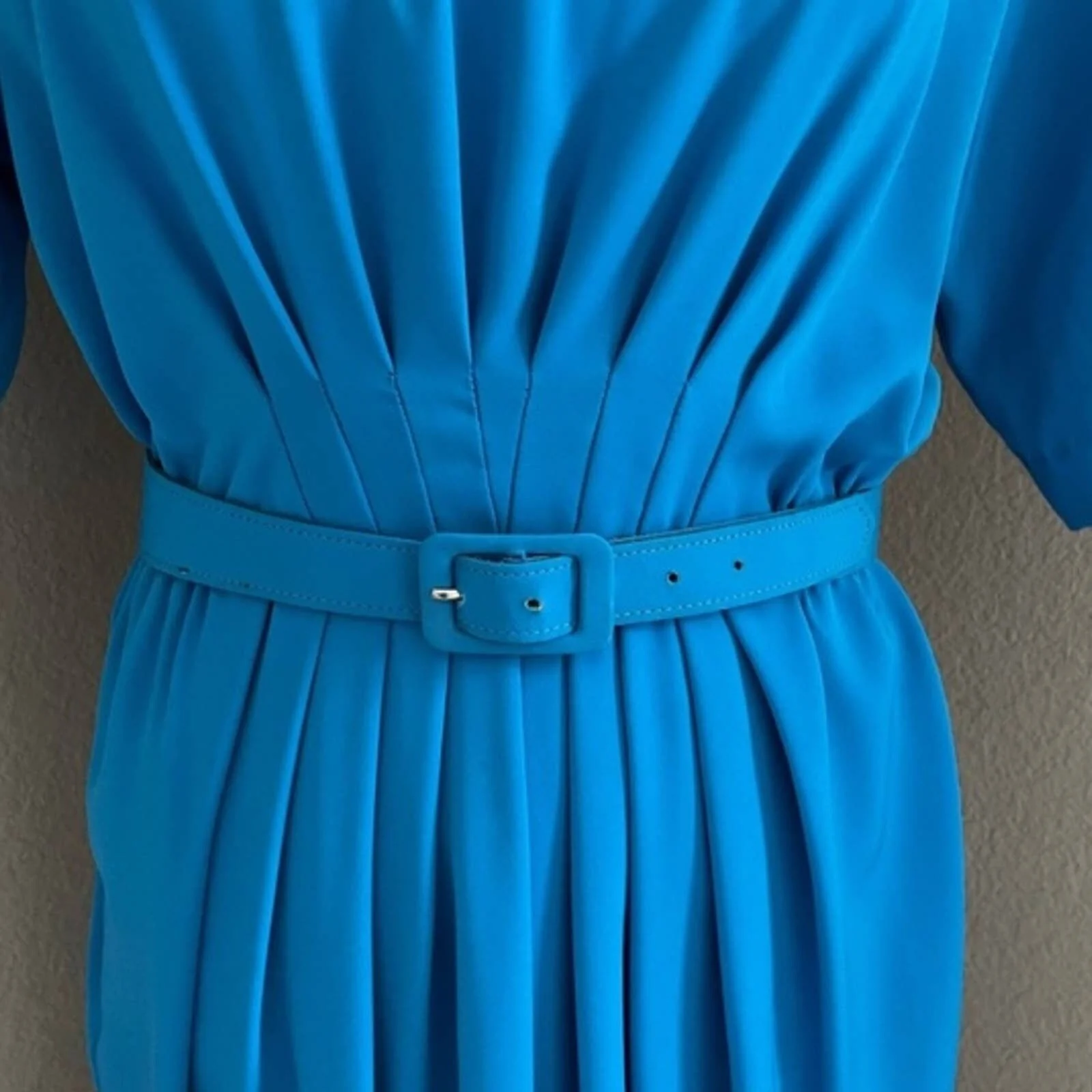 Vintage Blue 80s Petites Size Med/large Dress Professional Pleated by Willi - Image 3