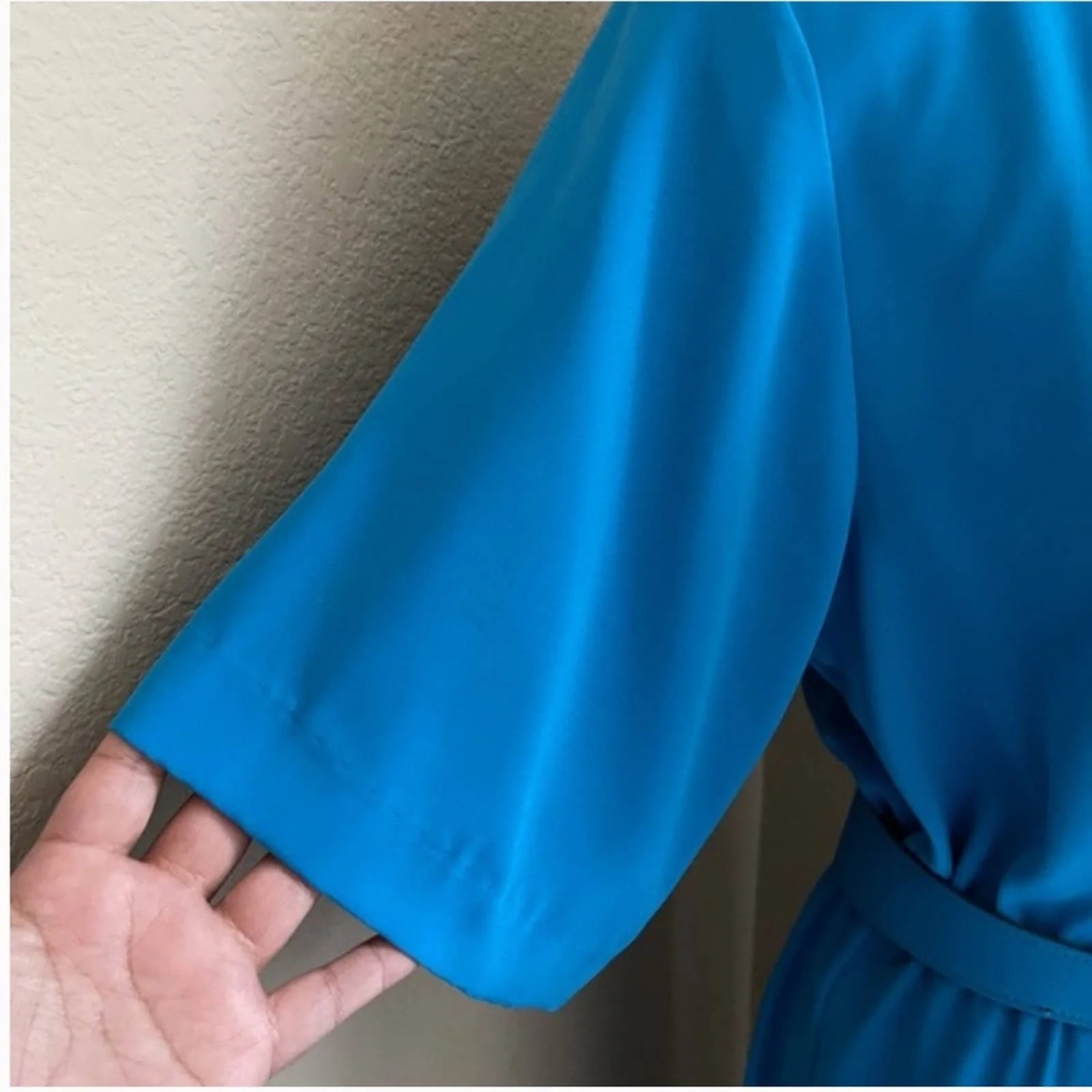 Vintage Blue 80s Petites Size Med/large Dress Professional Pleated by Willi - Image 4