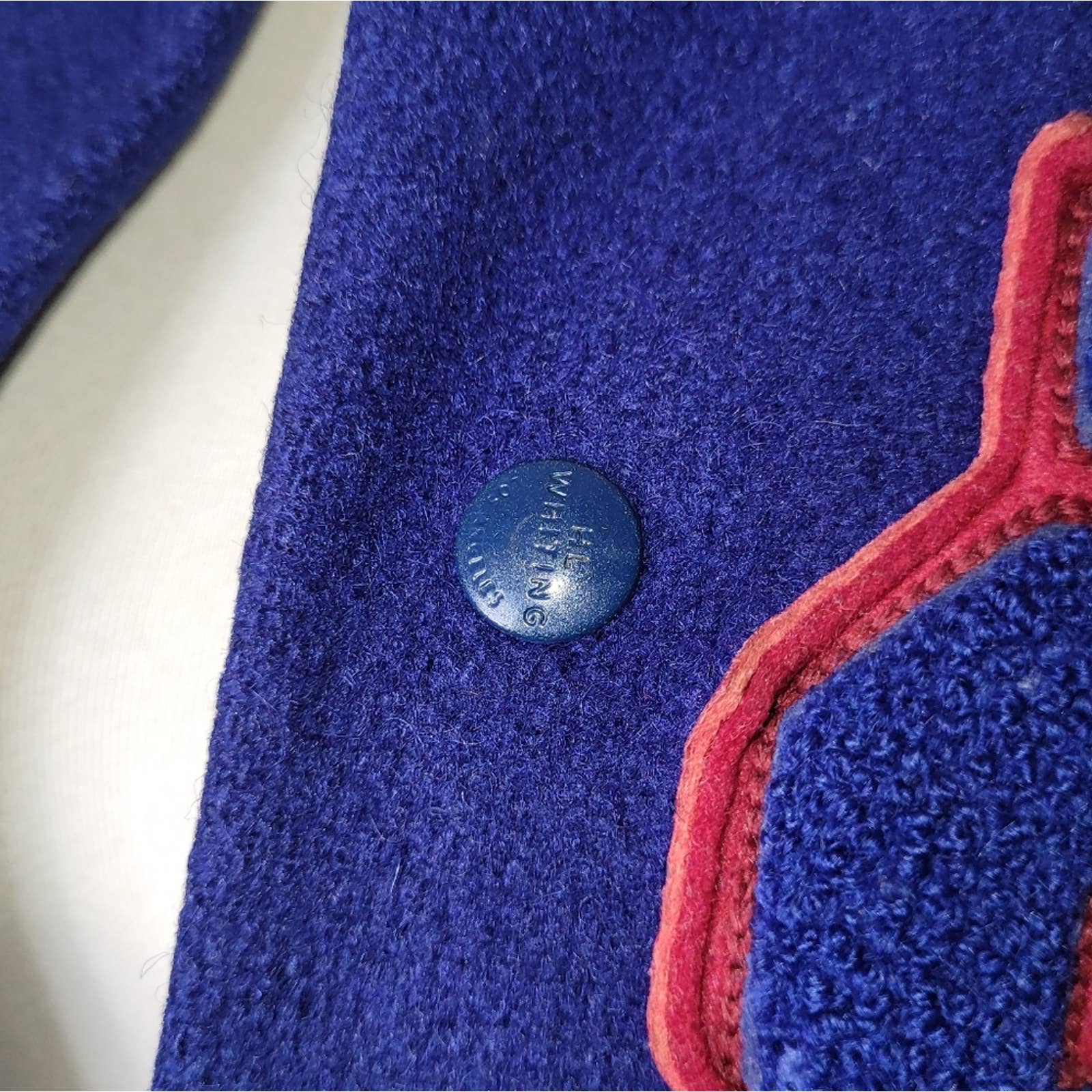 Vintage Blue and Burgundy Wool Letterman Button-Down Jacket- L/46 by H L Whiting Co - Image 8