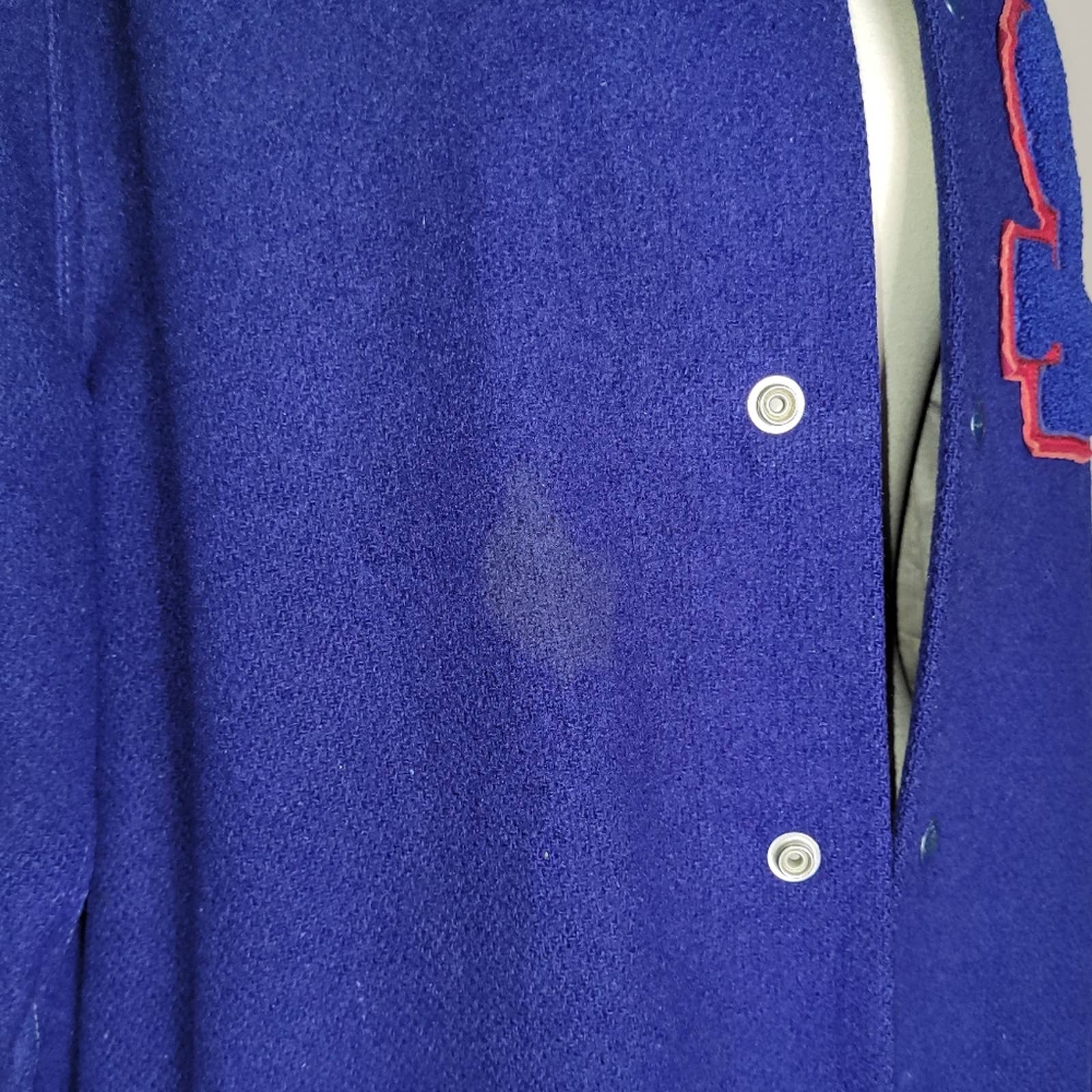 Vintage Blue and Burgundy Wool Letterman Button-Down Jacket- L/46 by H L Whiting Co - Image 9