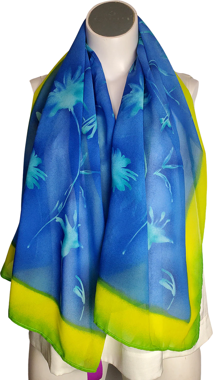 Vintage Blue and Green Floral Scarf