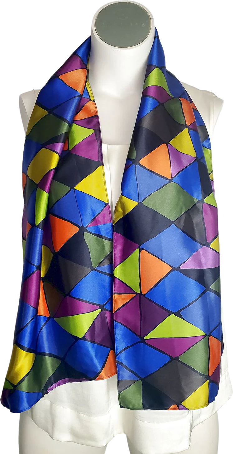 Vintage Blue and Purple Diamond Print Scarf
