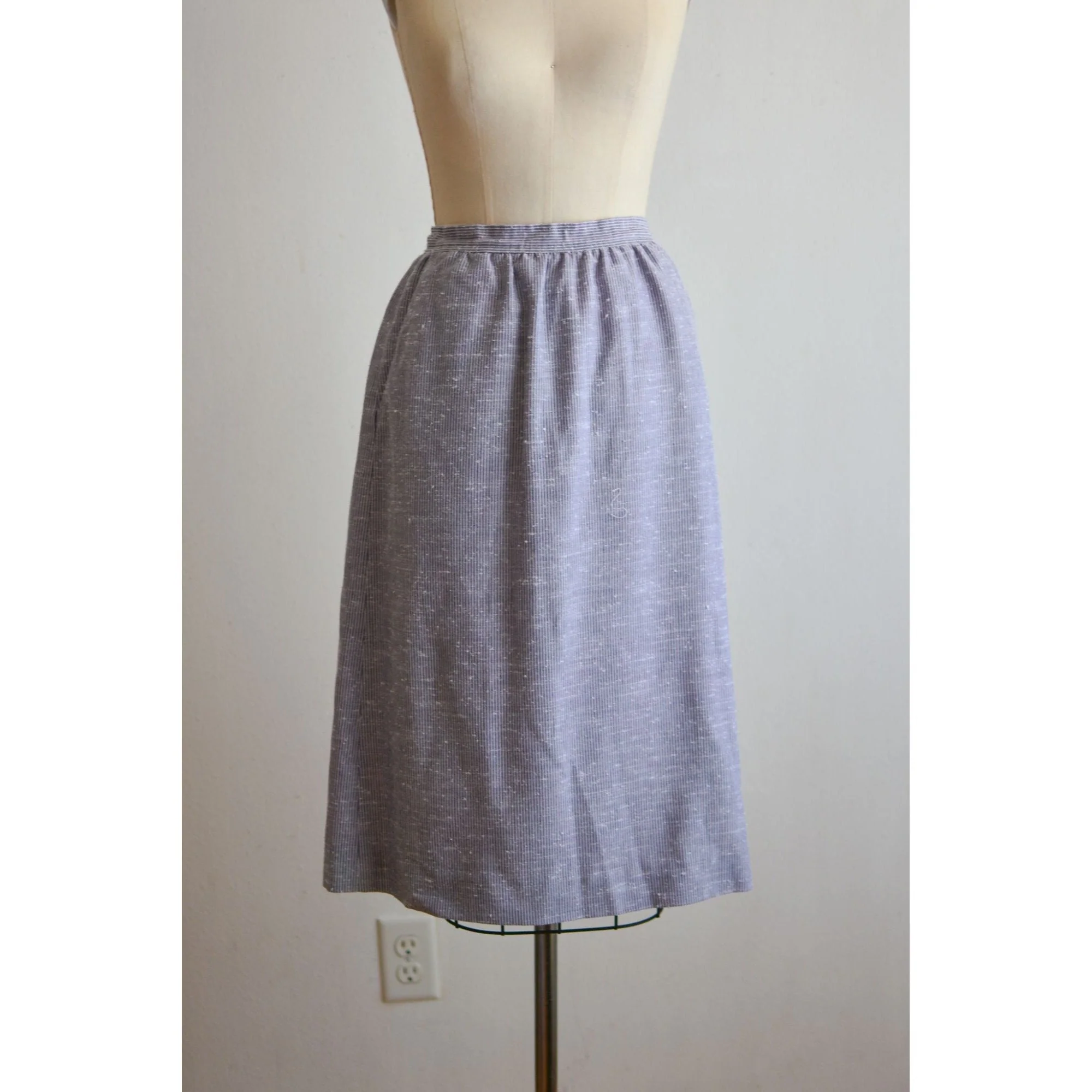Vintage Blue Midi Skirt Cotton Striped Pockets Casual by Evan Picone - Image 3