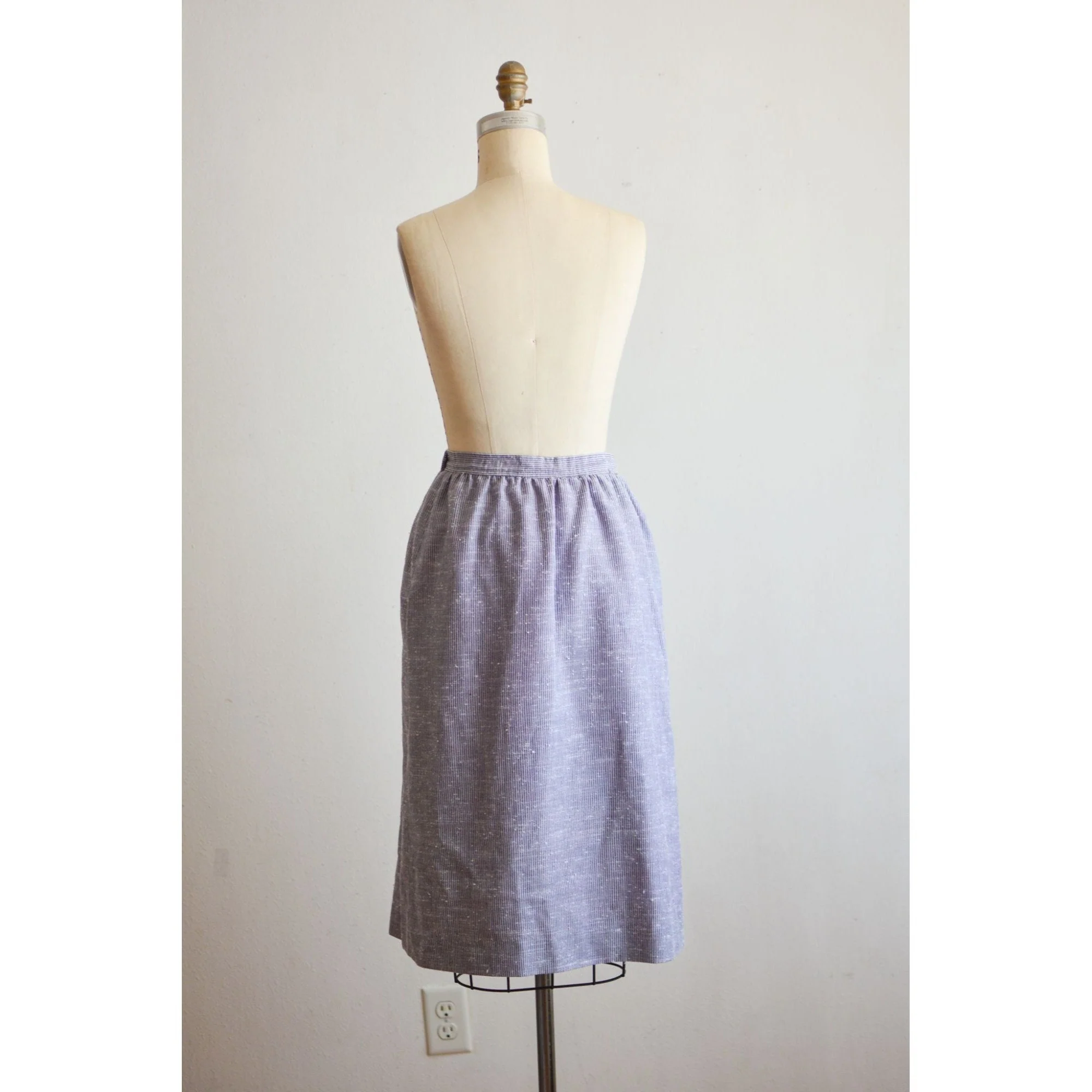 Vintage Blue Midi Skirt Cotton Striped Pockets Casual by Evan Picone - Image 4