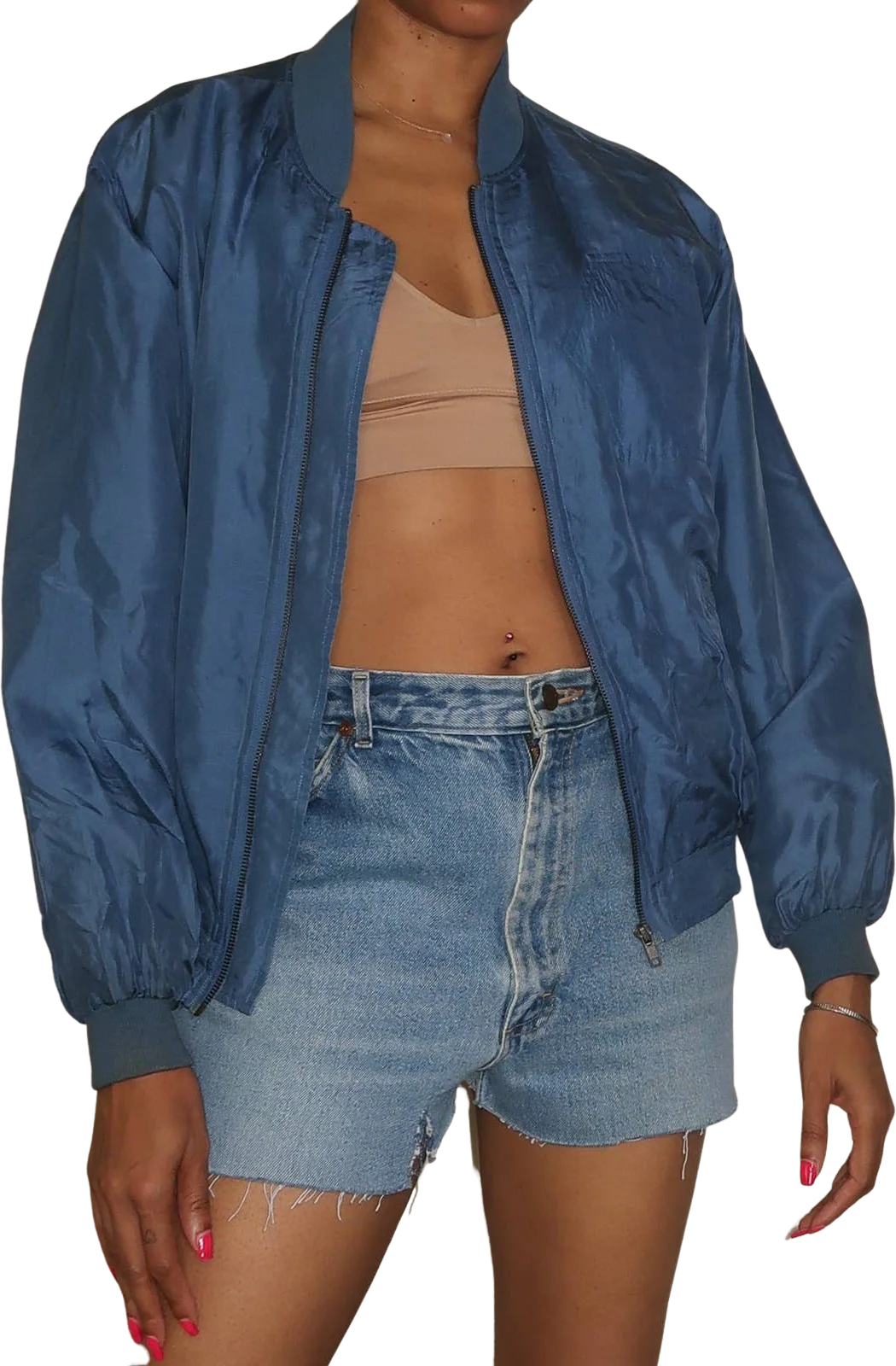 Vintage Blue Silk Bomber Jacket by Richard Collection