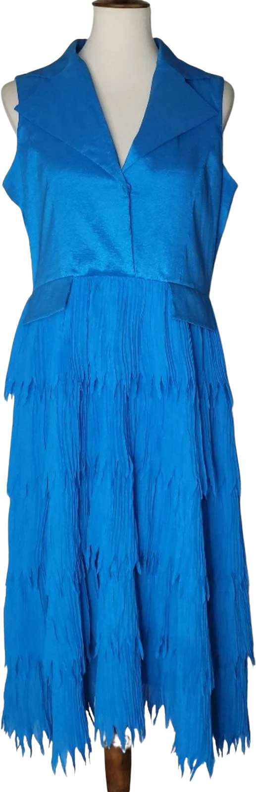 Vintage Blue Sleeveless Collared Fringe Dress by Jerry T