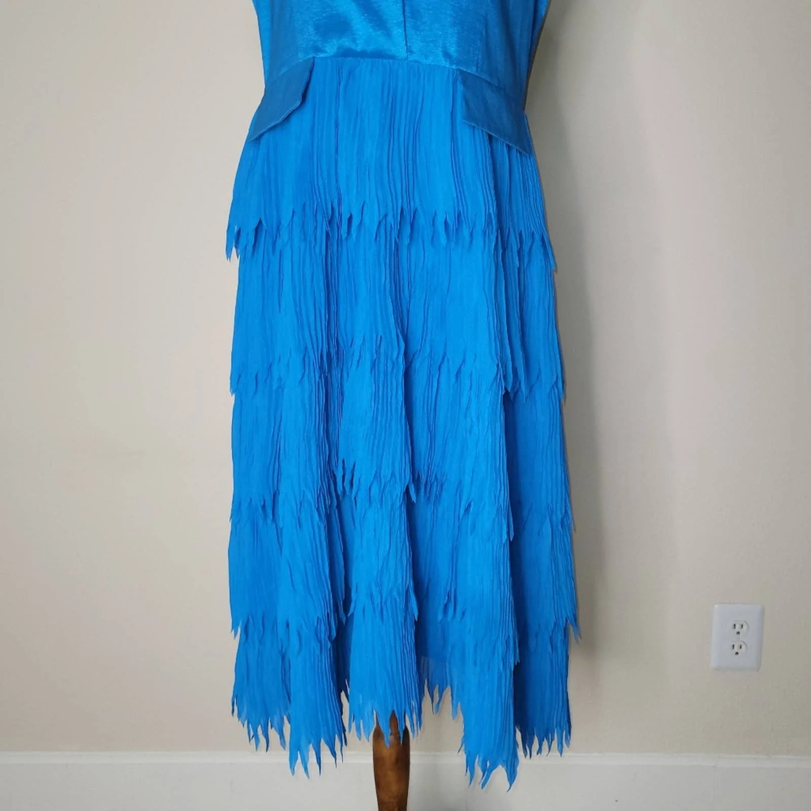 Vintage Blue Sleeveless Collared Fringe Dress by Jerry T - Image 5