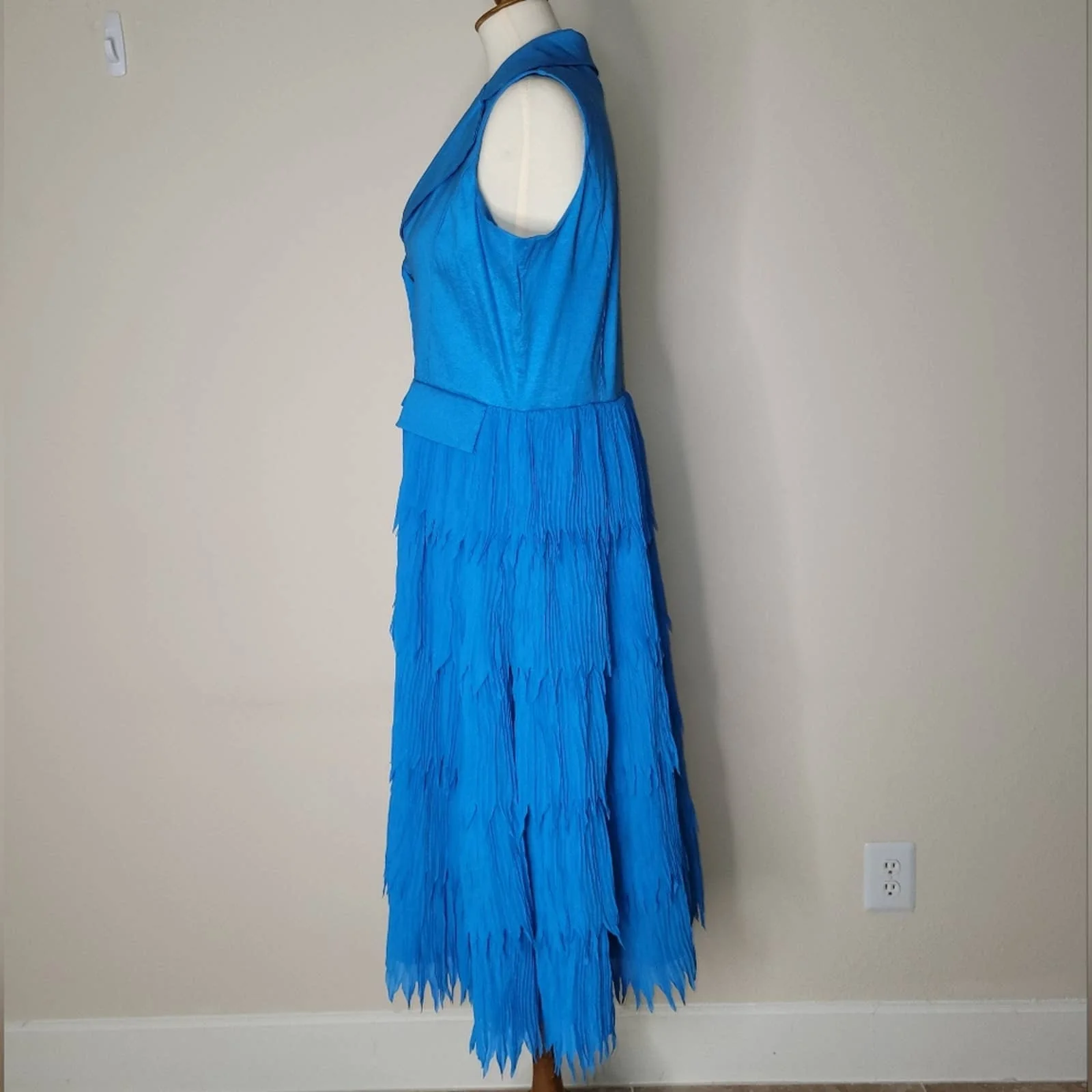 Vintage Blue Sleeveless Collared Fringe Dress by Jerry T - Image 6