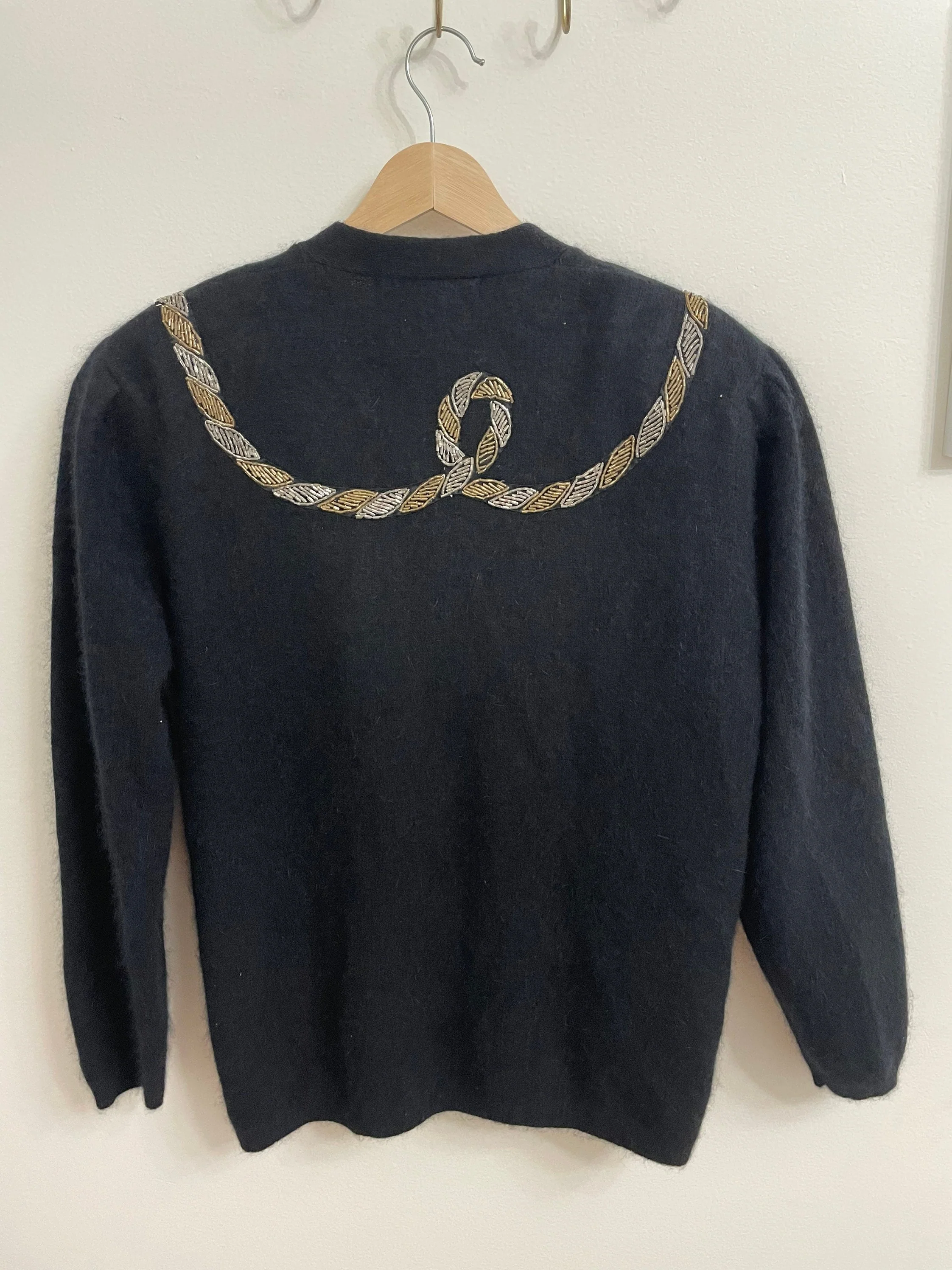 Vintage Bob Mackie Beaded Cardigan Sweater Black Wool and Angora Medium by Bob Mackie - Image 5