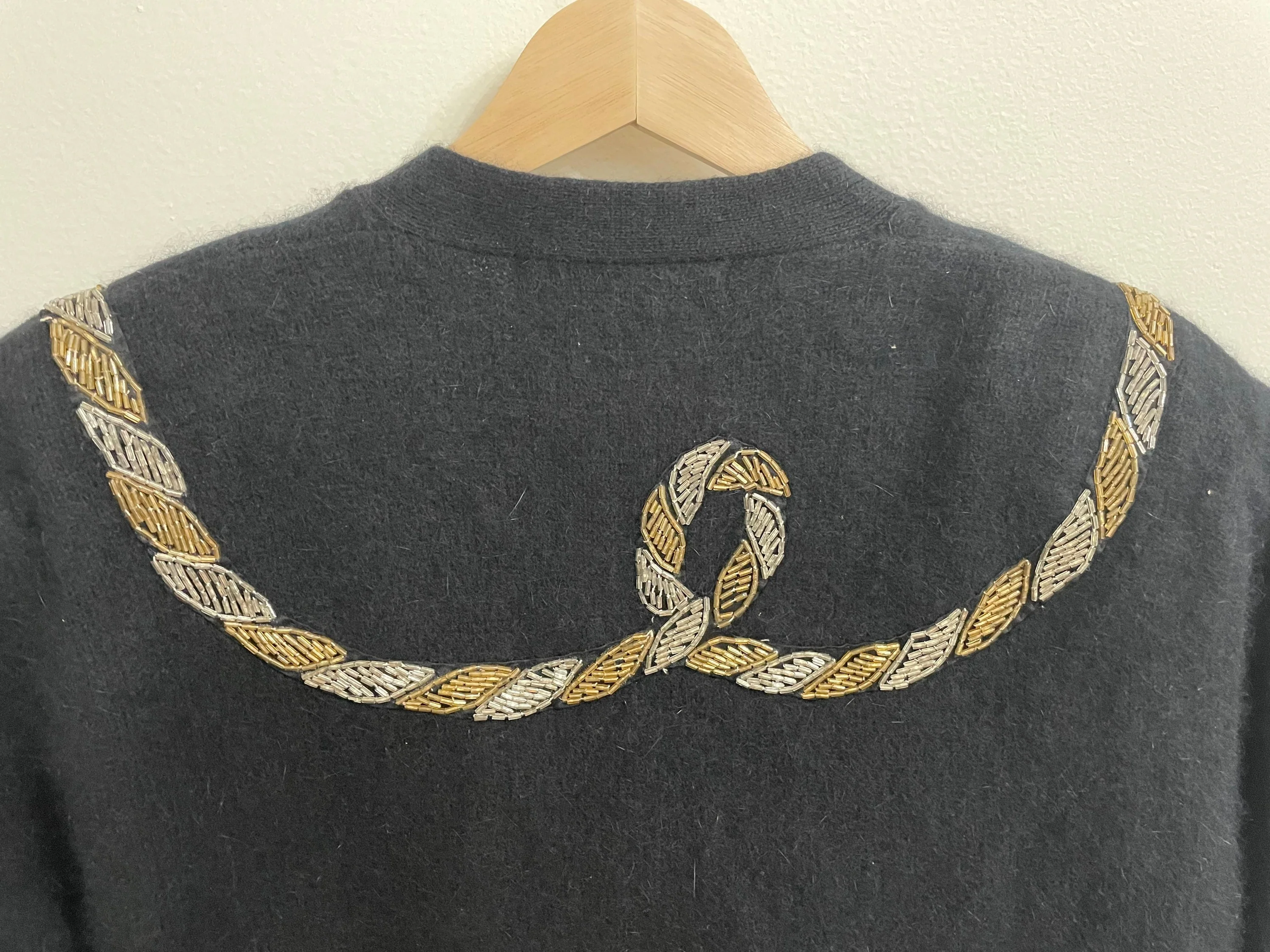 Vintage Bob Mackie Beaded Cardigan Sweater Black Wool and Angora Medium by Bob Mackie - Image 8