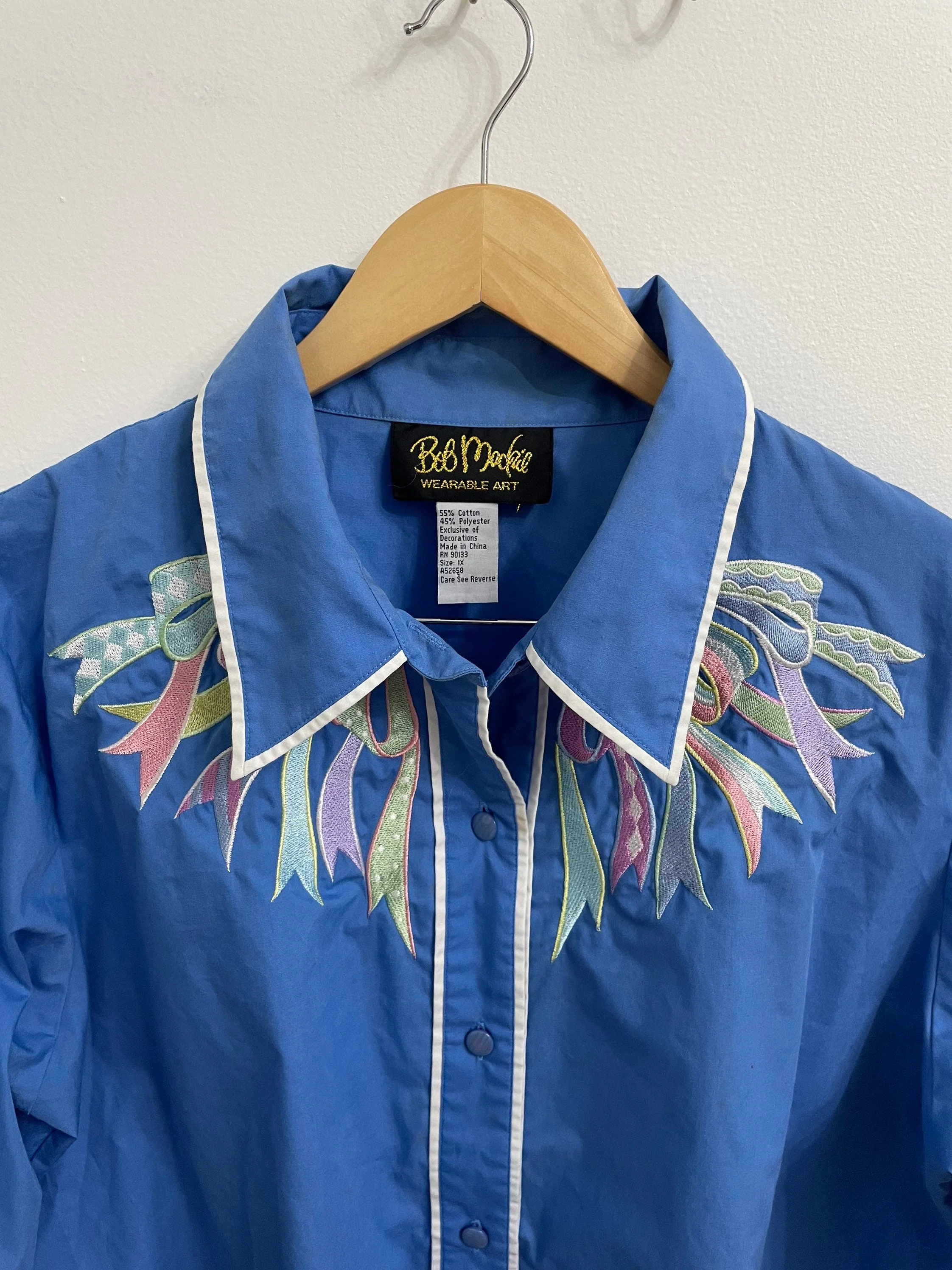 Vintage Bob Mackie Wearable Art Ribbon Bow Blue Blouse 1x Large by Bob Mackie Wearable Art - Image 3