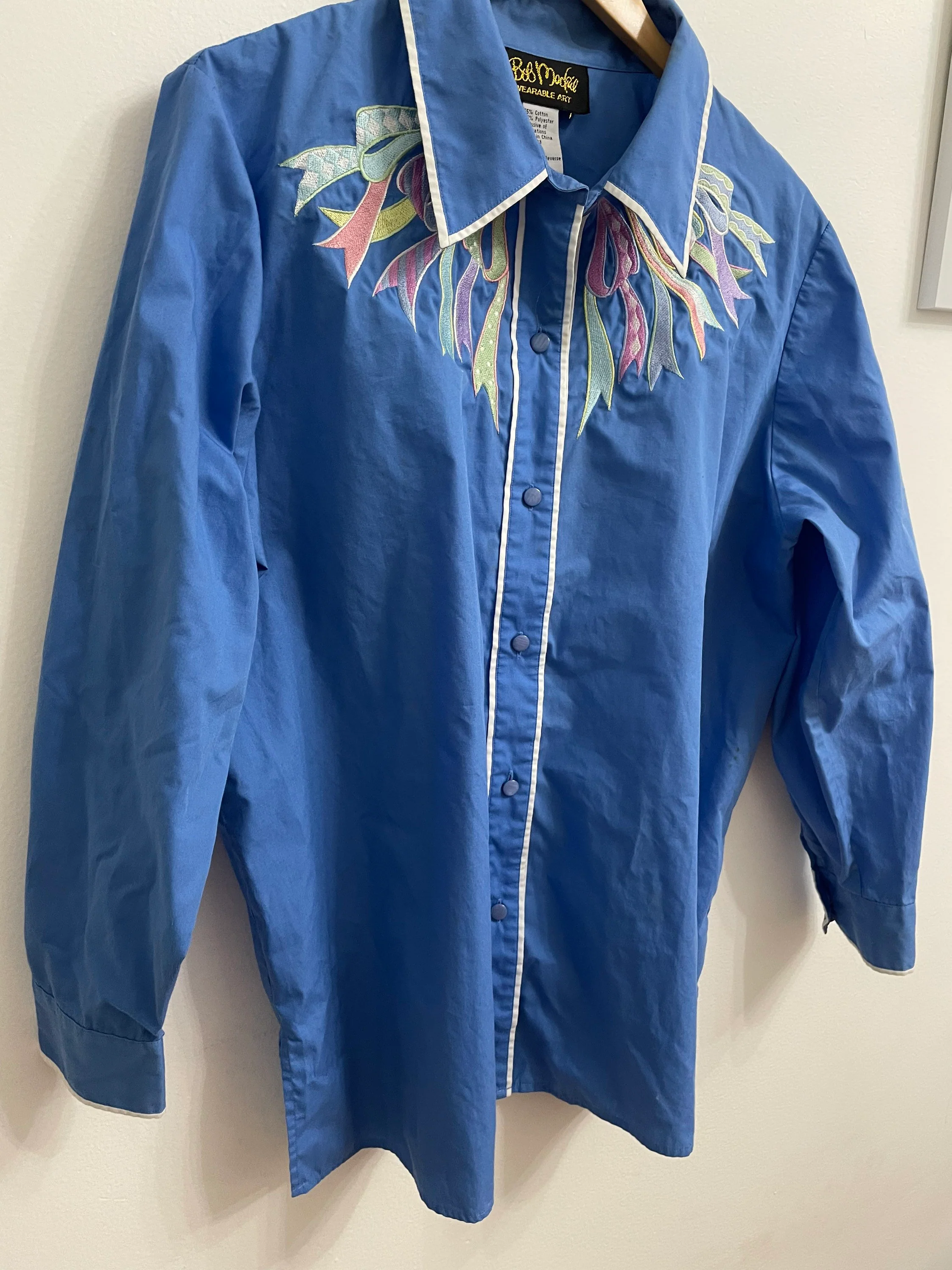 Vintage Bob Mackie Wearable Art Ribbon Bow Blue Blouse 1x Large by Bob Mackie Wearable Art - Image 4