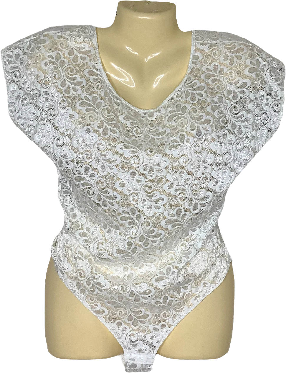 Vintage Bodysuit Lace 80s 90s Lingerie Semi Sheer Dolman Sleeves M by Lucie Ann Ii