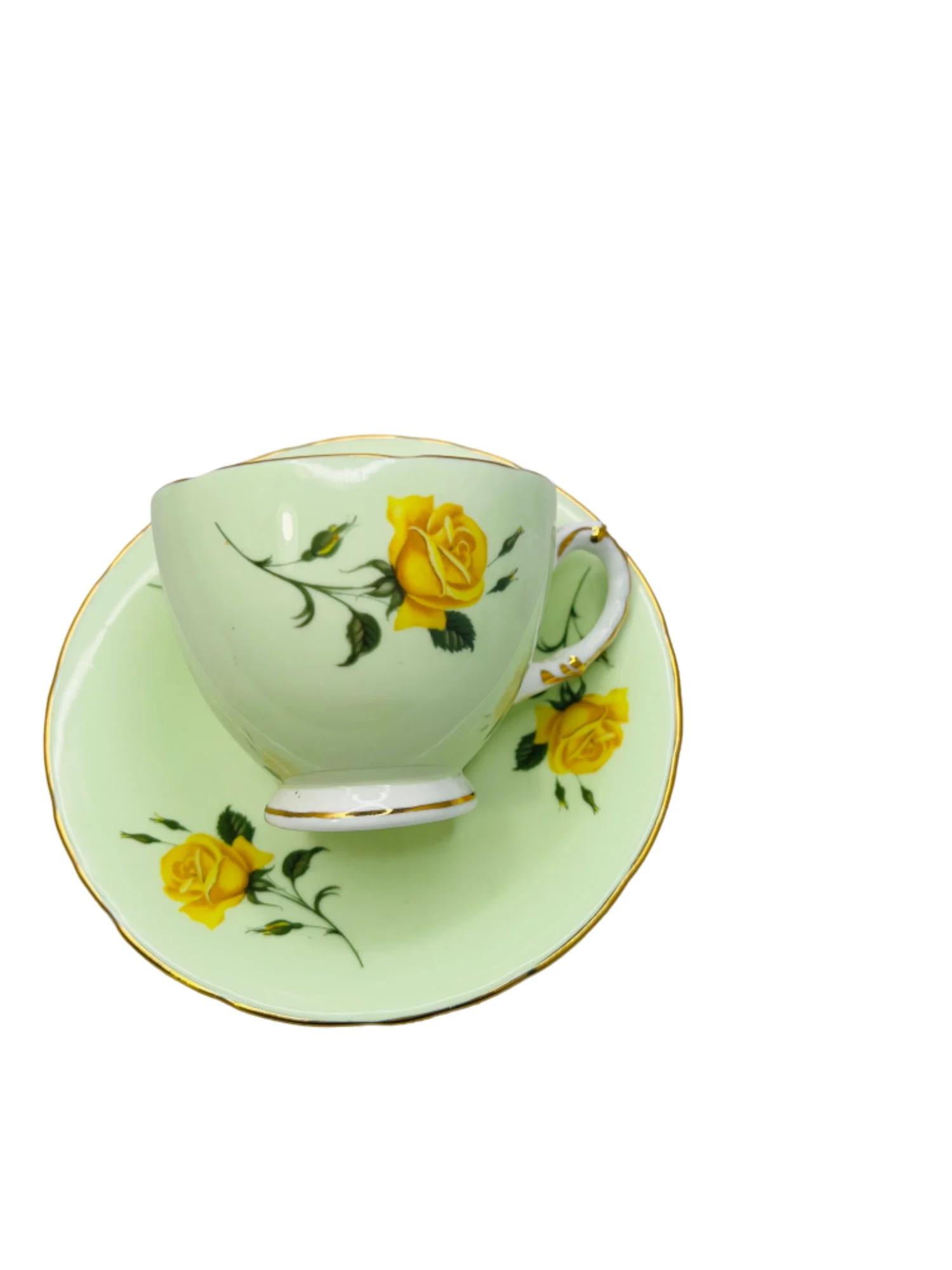 Vintage Bone China Mint Green and Yellow Roses Tea Cup Saucer by Sutherland - Image 10
